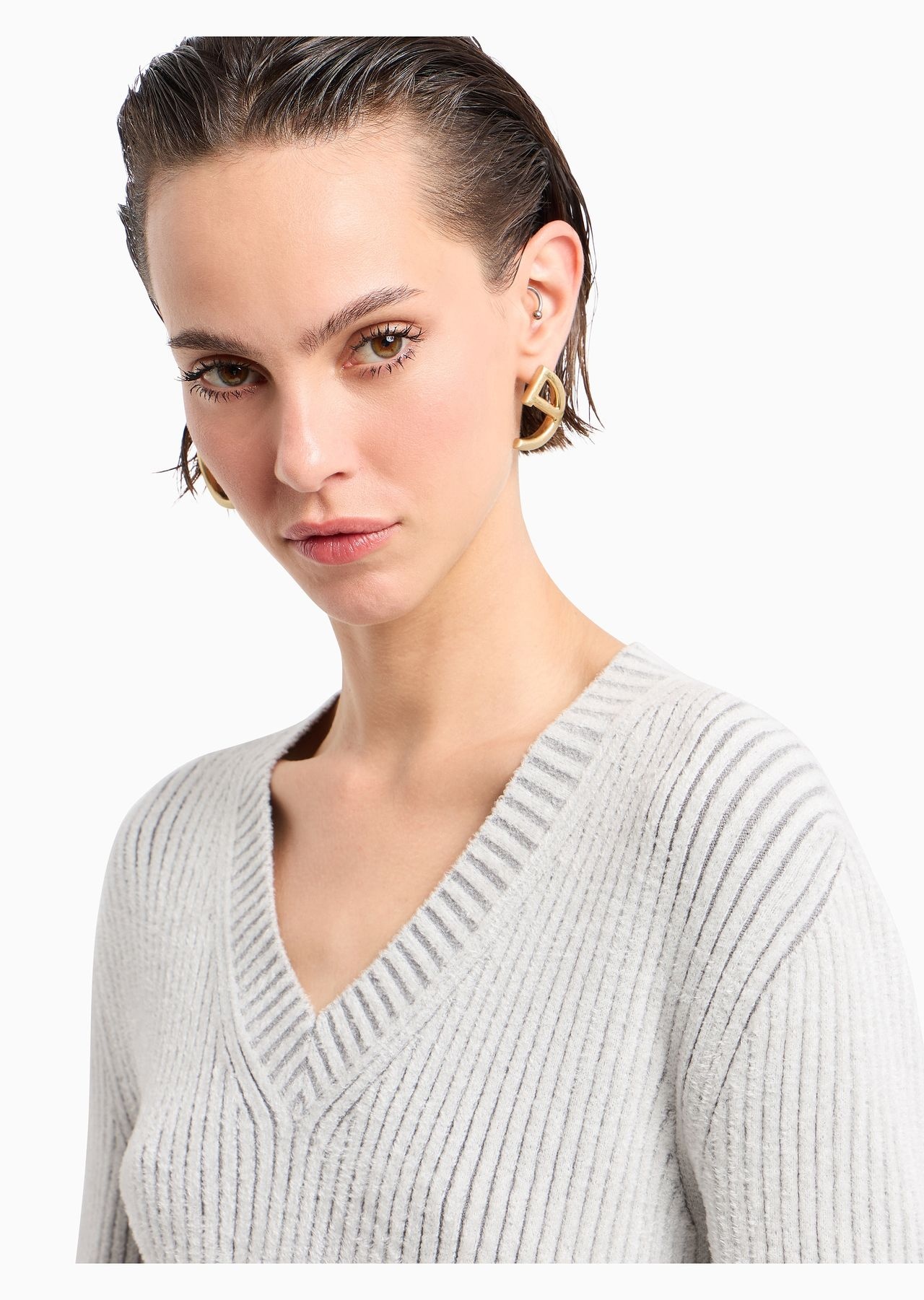 Virgin wool and viscose-blend V-neck jumper - 5