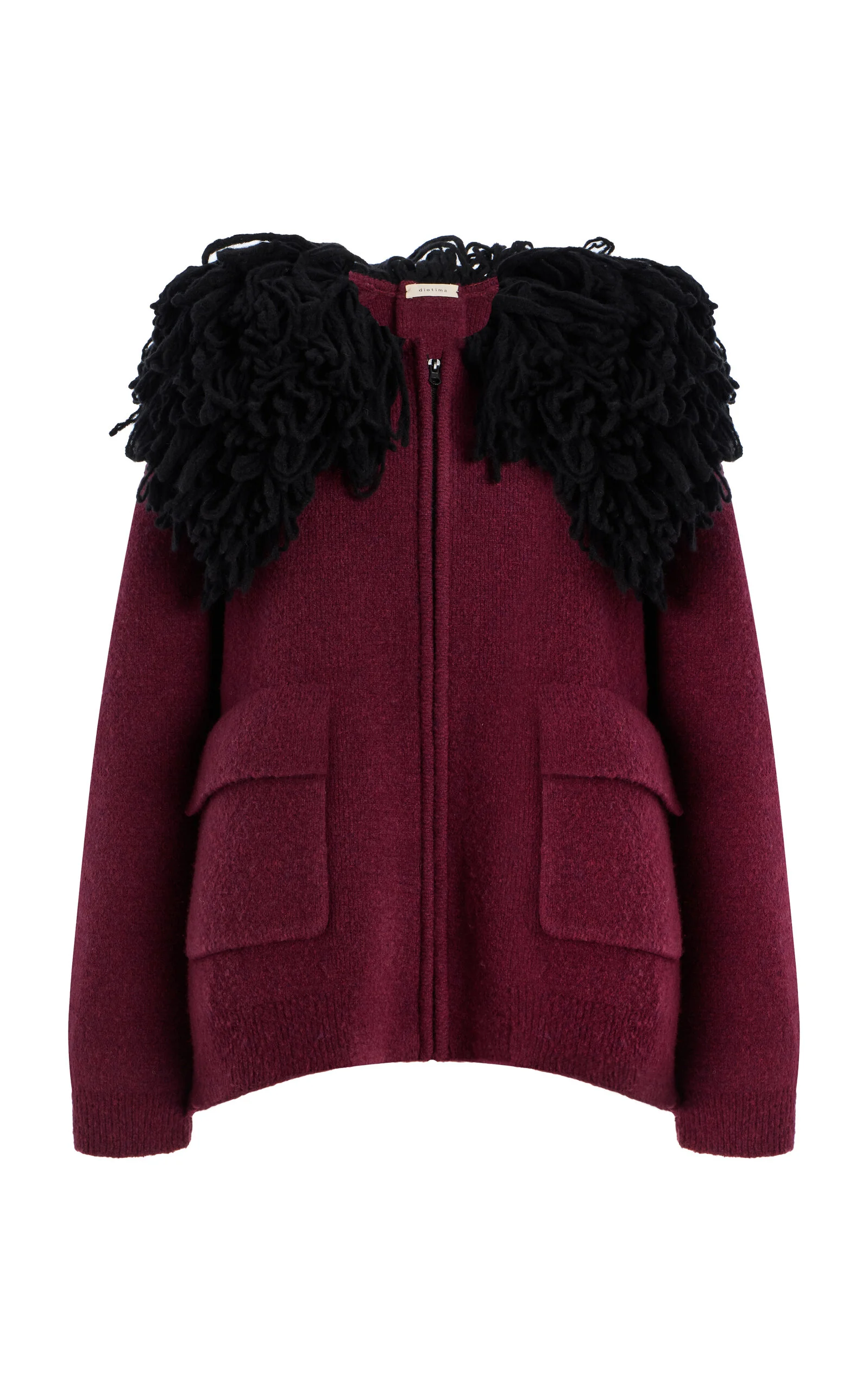 Fringed Merino Wool Bomber Jacket berry - 1