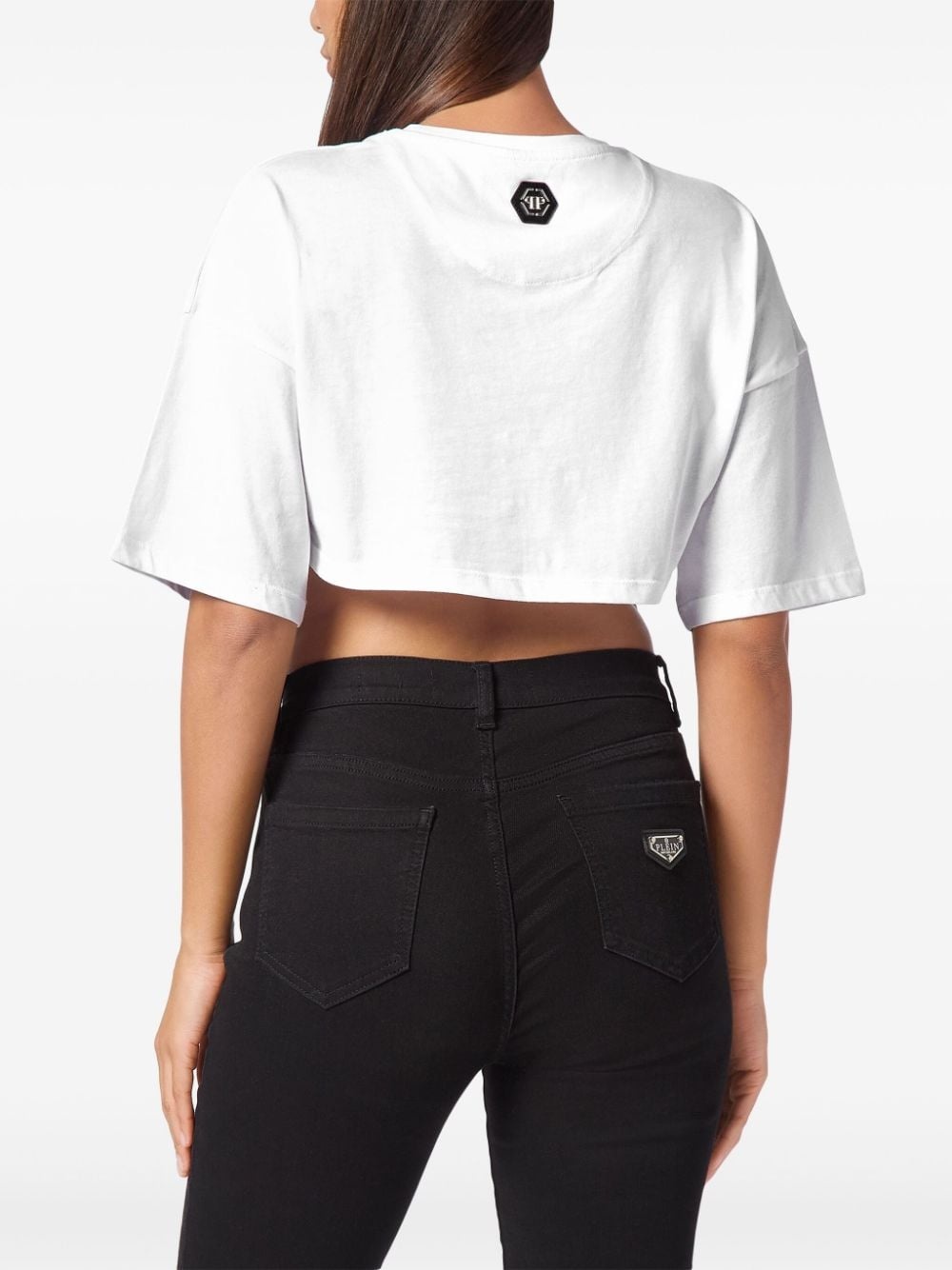 logo-embellished cotton crop top - 4
