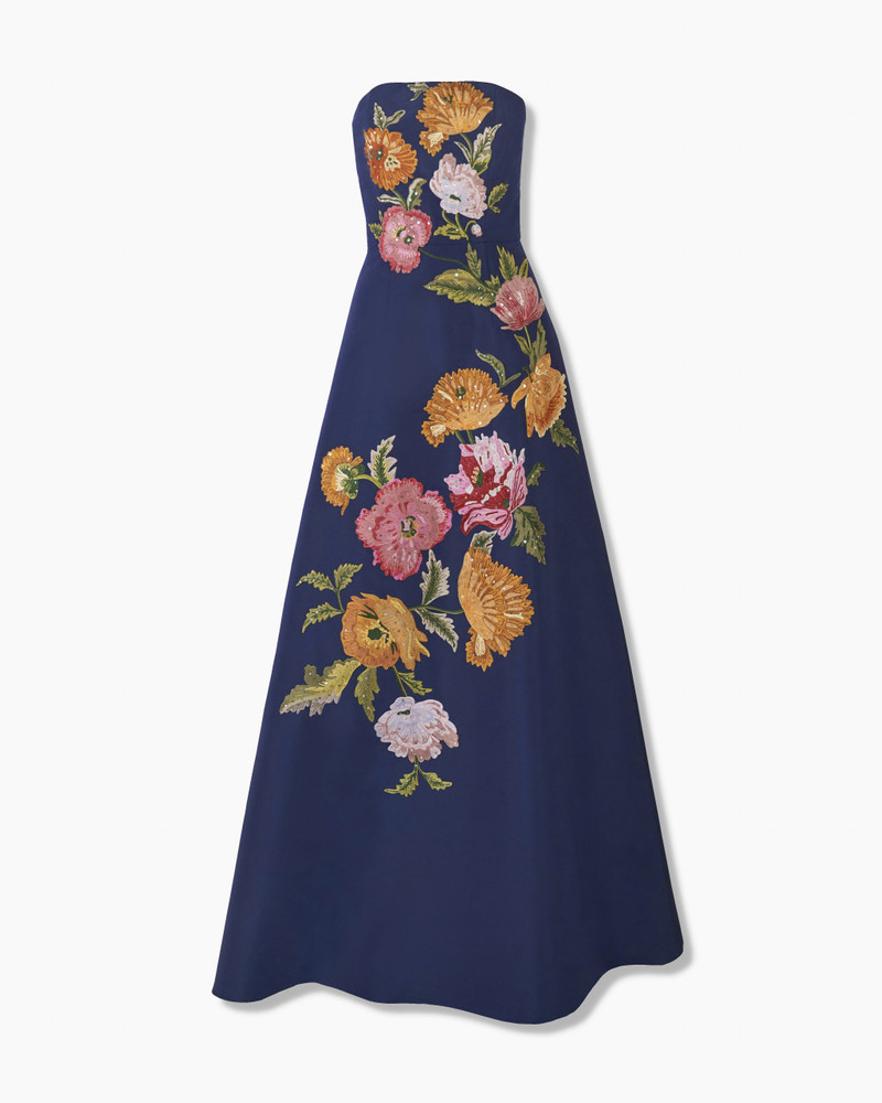 Floral-Embroidered Strapless Gown 1