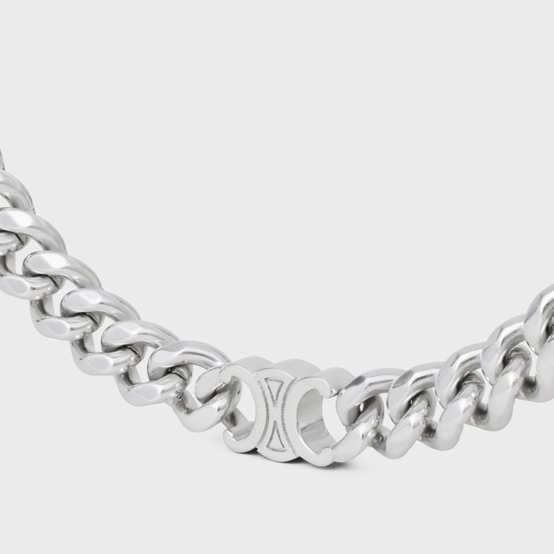 CELINE Triomphe Small Gourmette Necklace in Brass with Rhodium Finish outlook