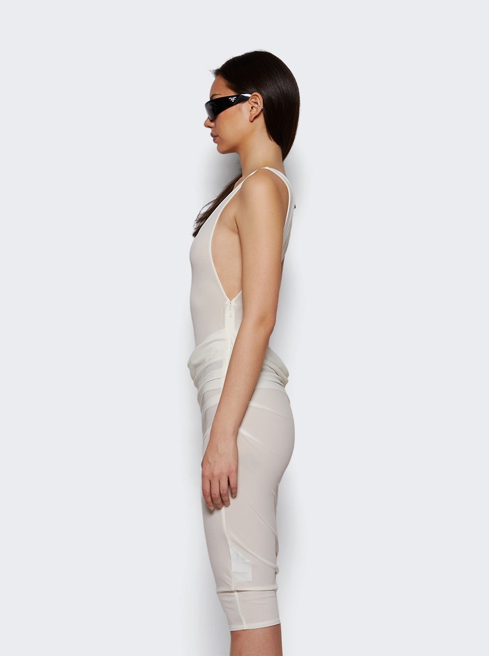 Asymmetric Drape Singlet Dress In Crepe Jersey White - 3