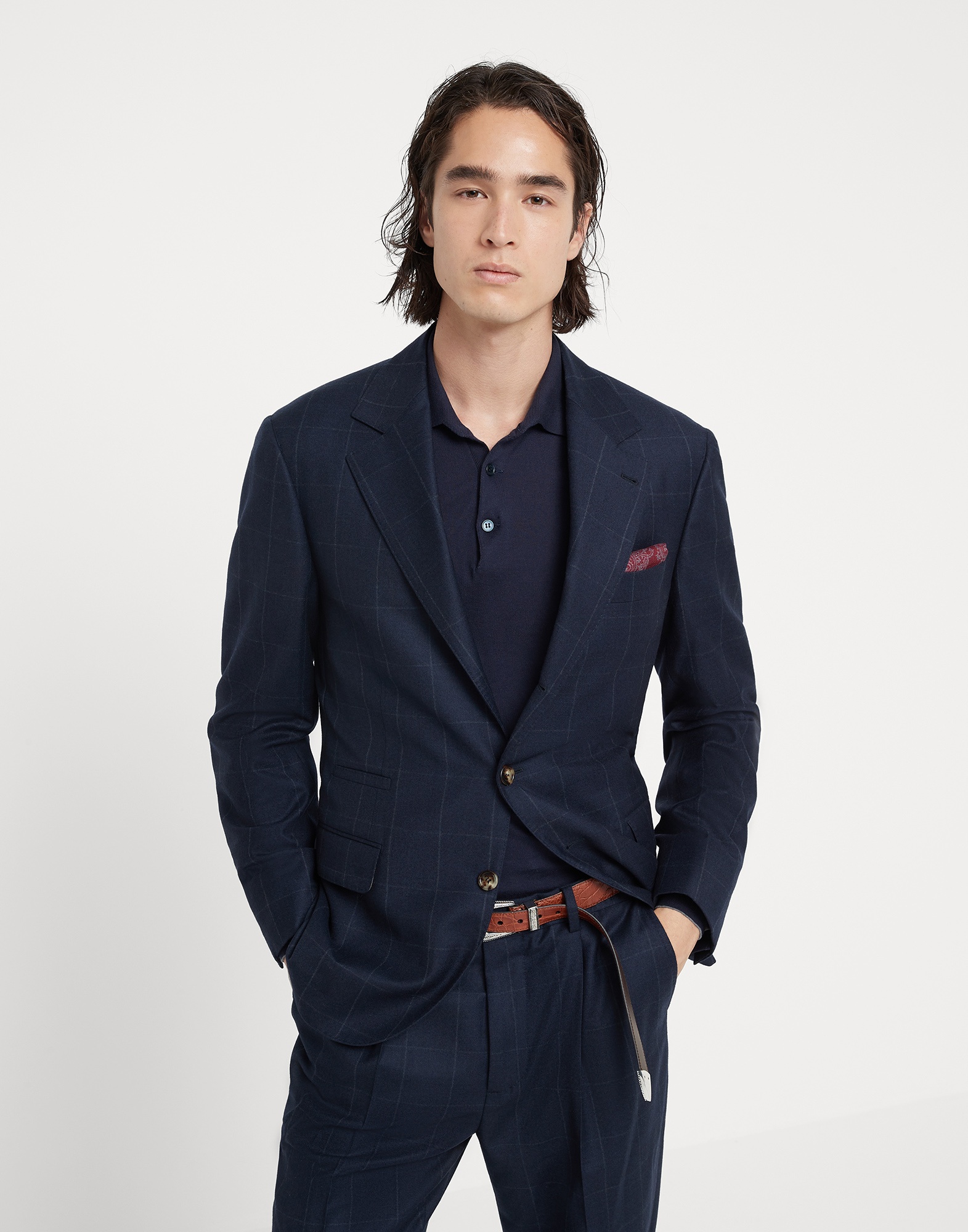 Wool and silk overcheck flannel blazer - 1