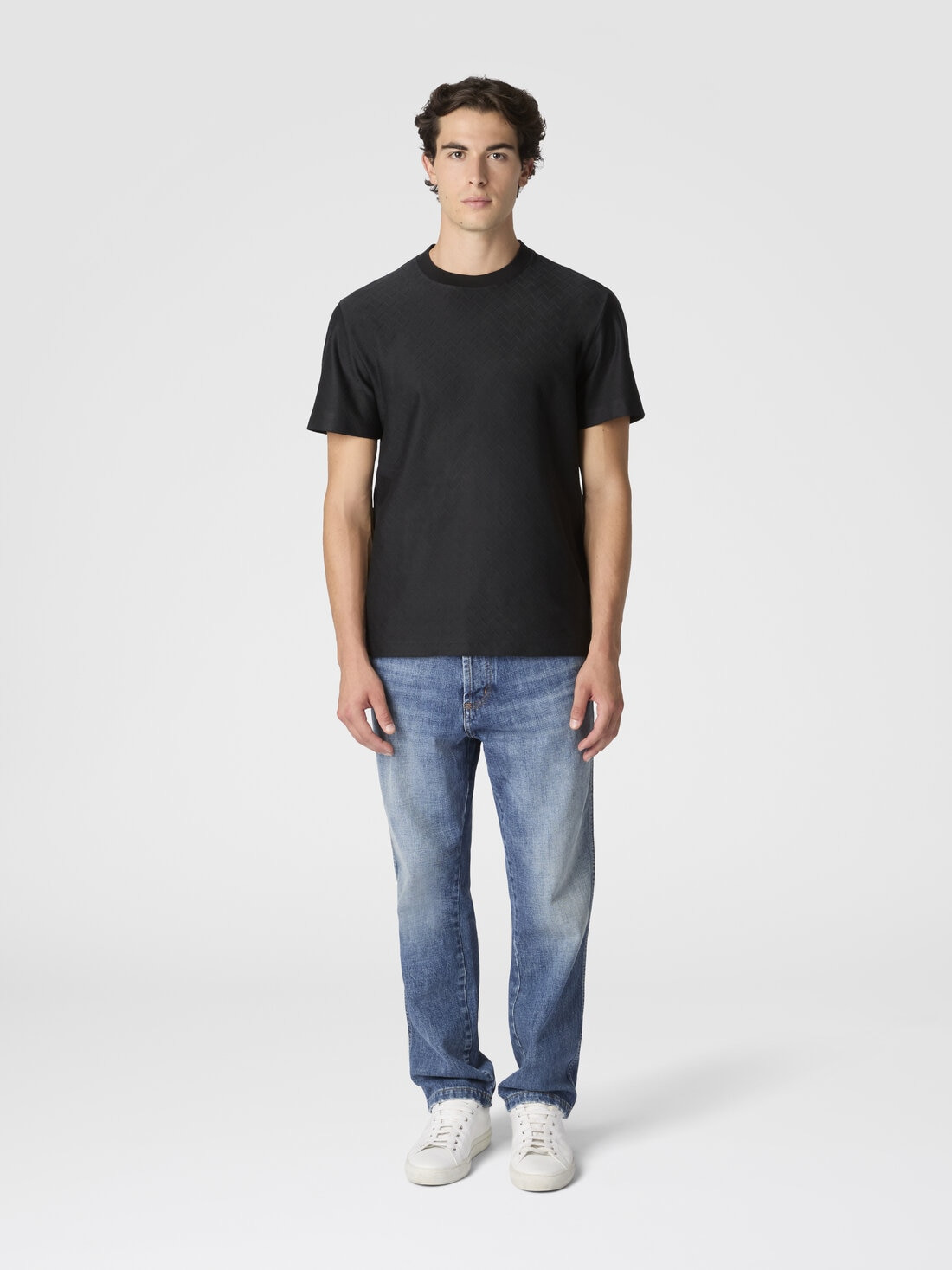 Tone-on-tone zig zag cotton jersey crewneck T-shirt - 2