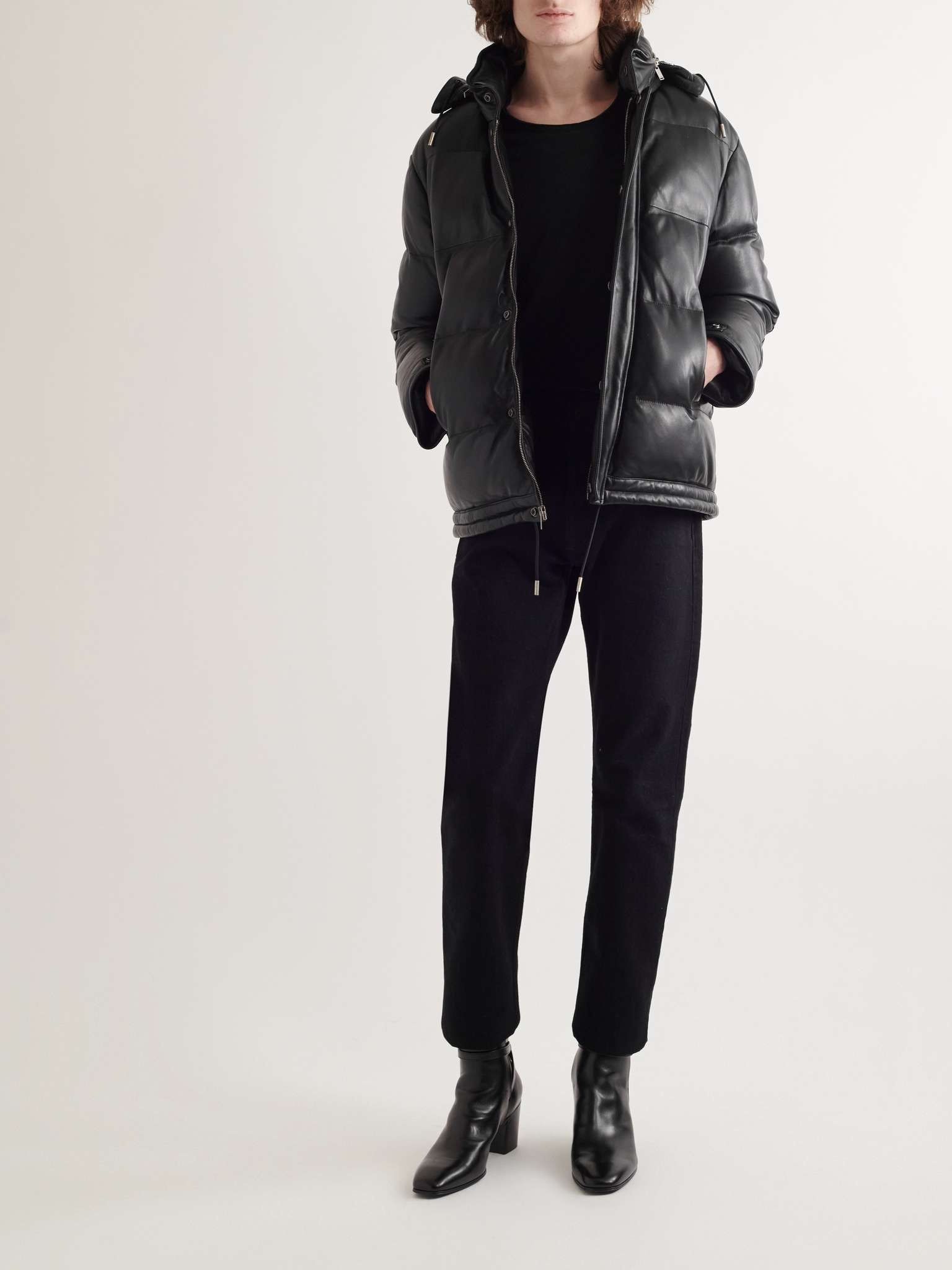 Quilted Leather Hooded Down Jacket - 2