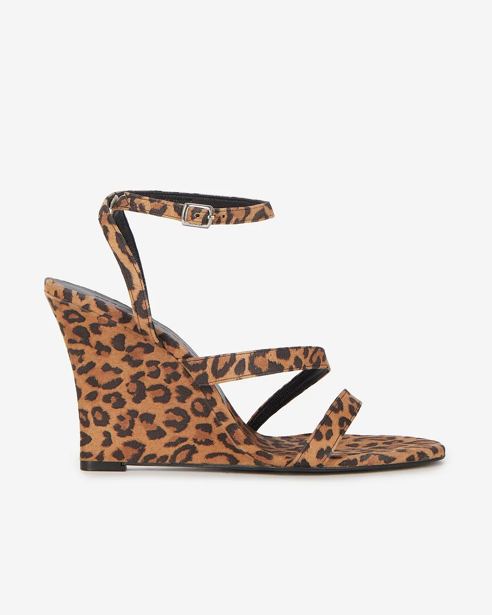 LEOPARD COLT-EFFECT WEDGE-HEELED SANDALS - 1