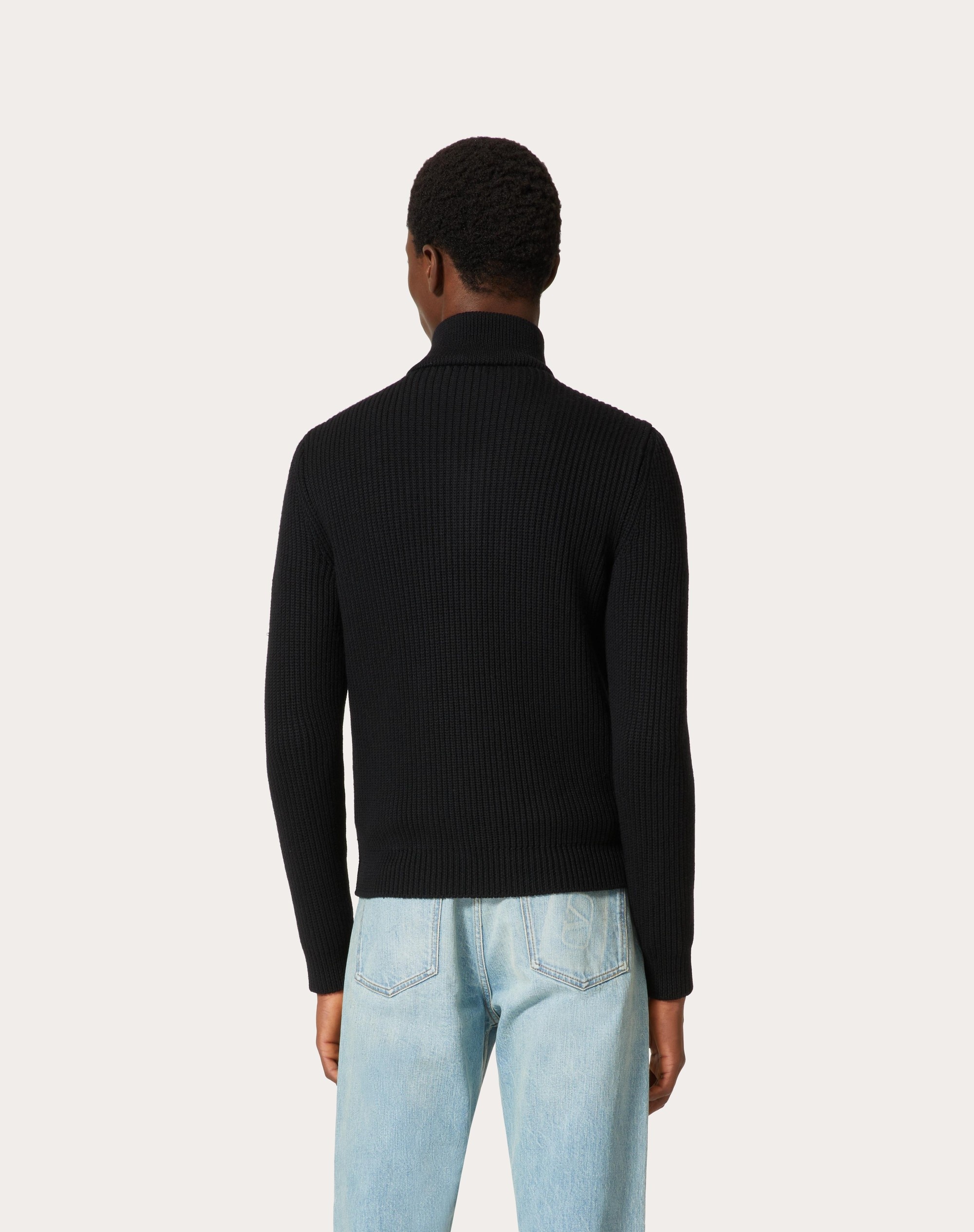 WOOL KNIT JACKET WITH TOILE ICONOGRAPHE NYLON JACQUARD FRONT PANEL - 4
