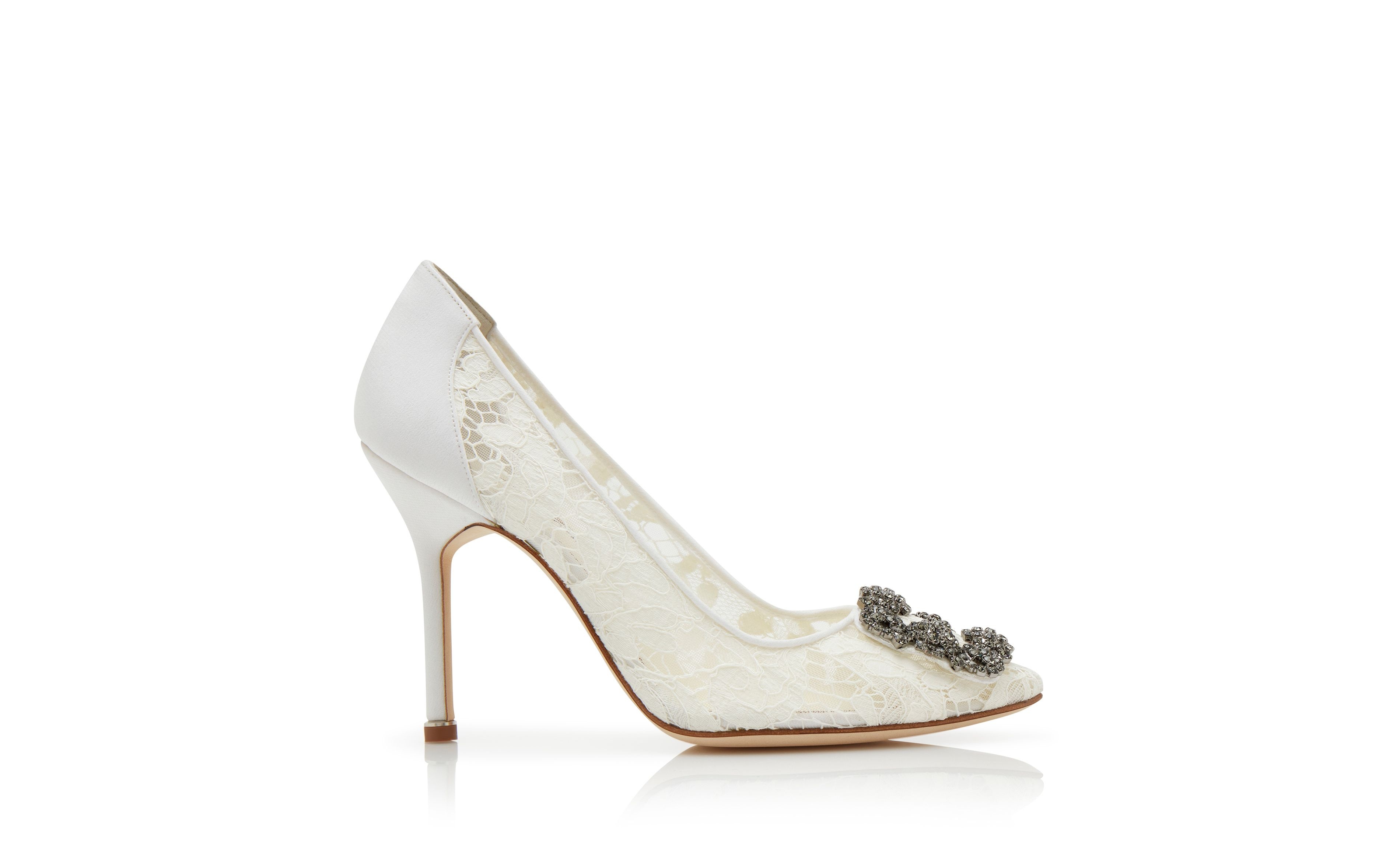 Light Cream Lace Jewel Buckle Pumps - 1