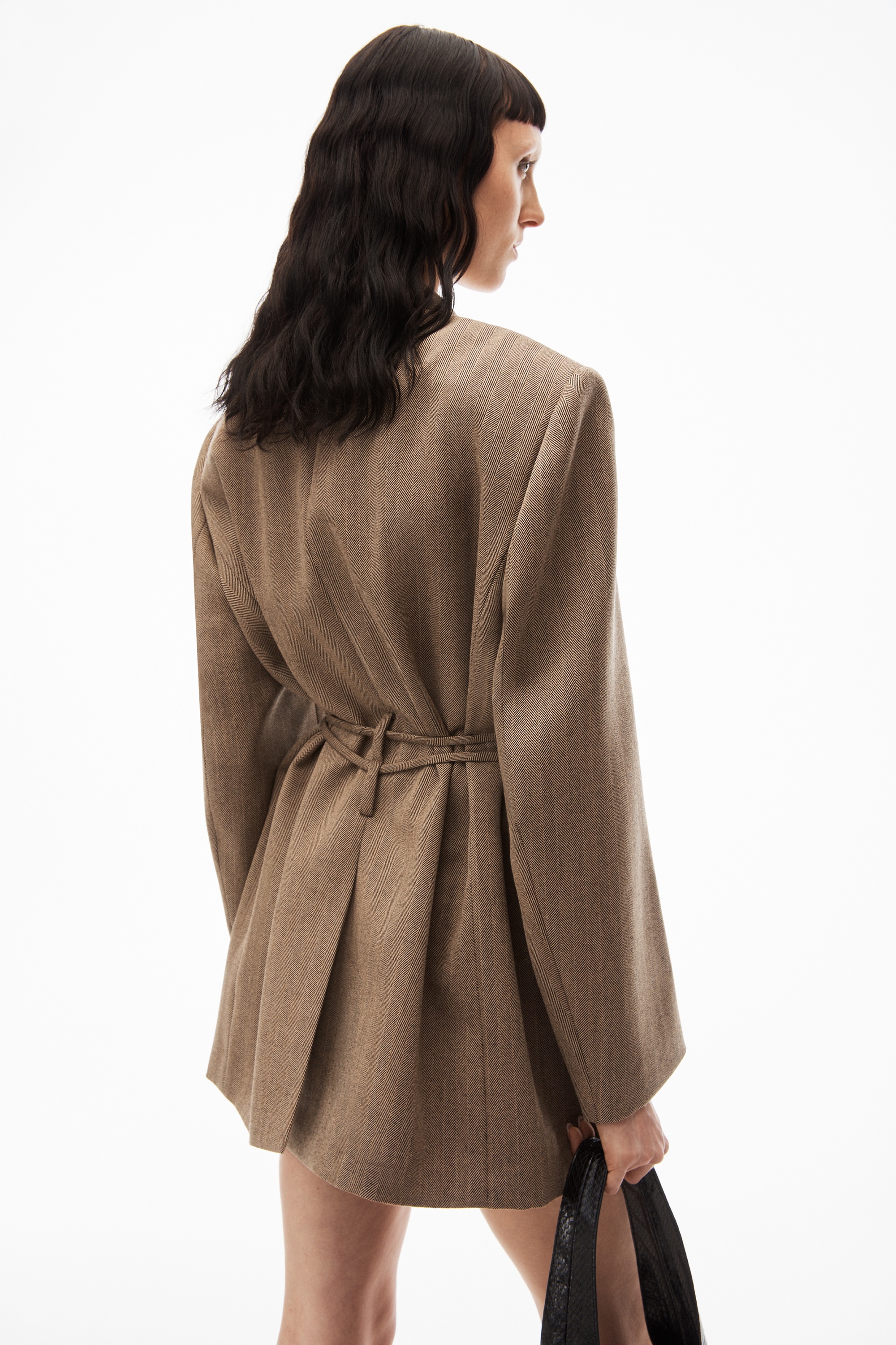 wrap tie blazer in herringbone tailoring - 6