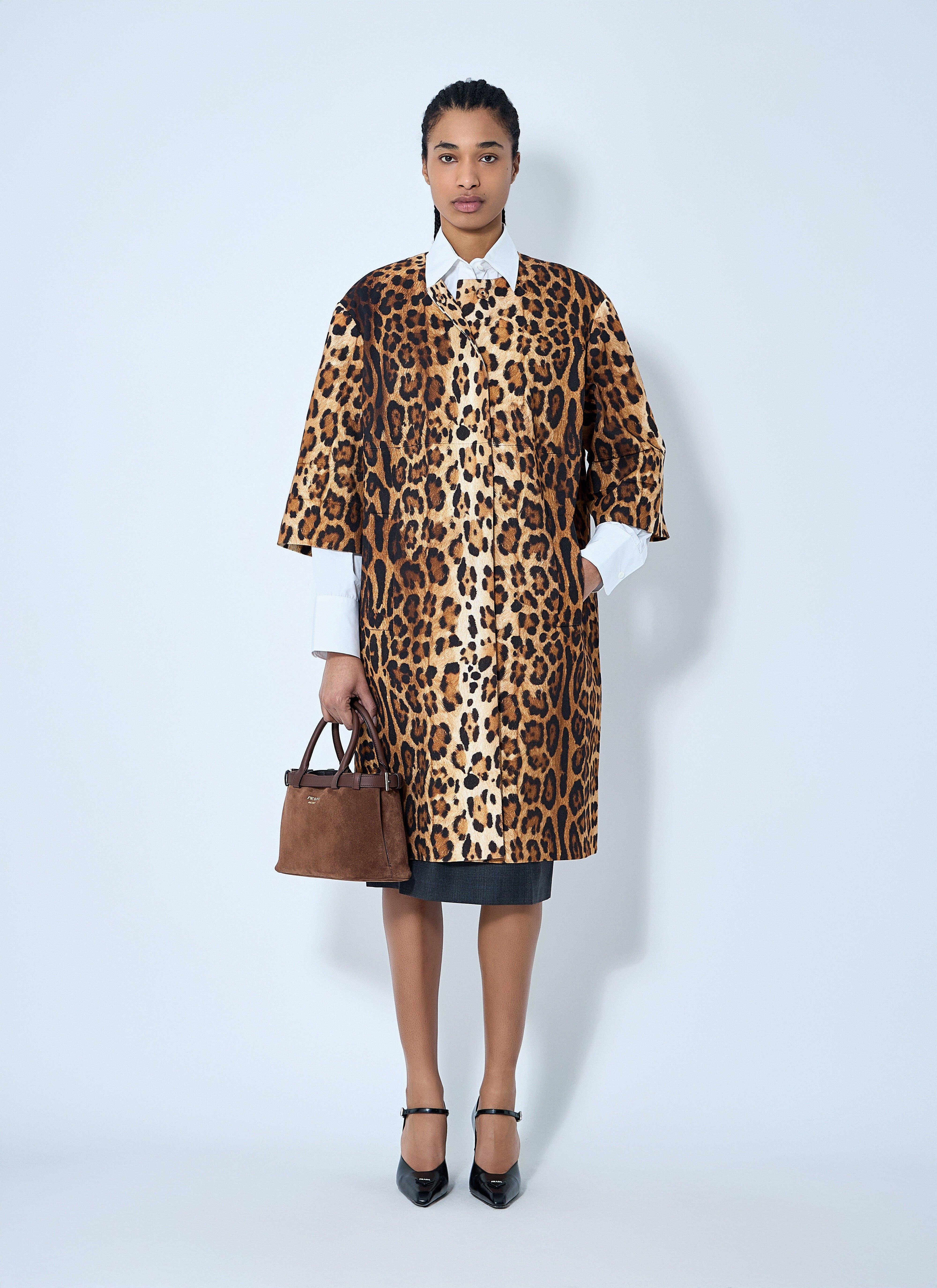 Single-Breasted Leopard Print Drill Coat - 2