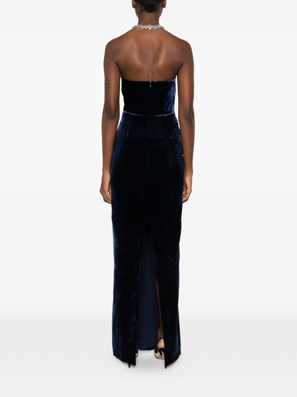 lace-trimmed velvet dress - 4