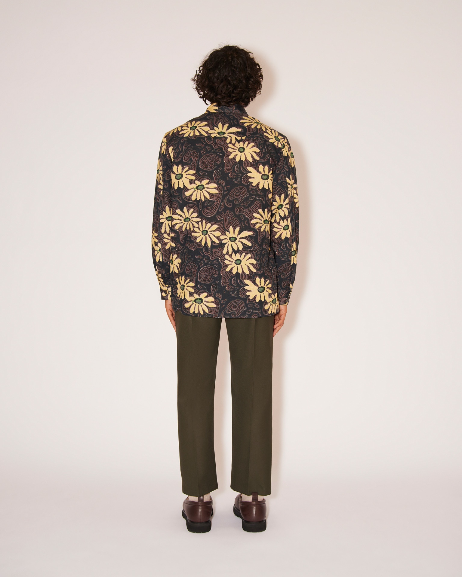 ZANDER - Cotton-linen oversized floral shirt - Black - 4