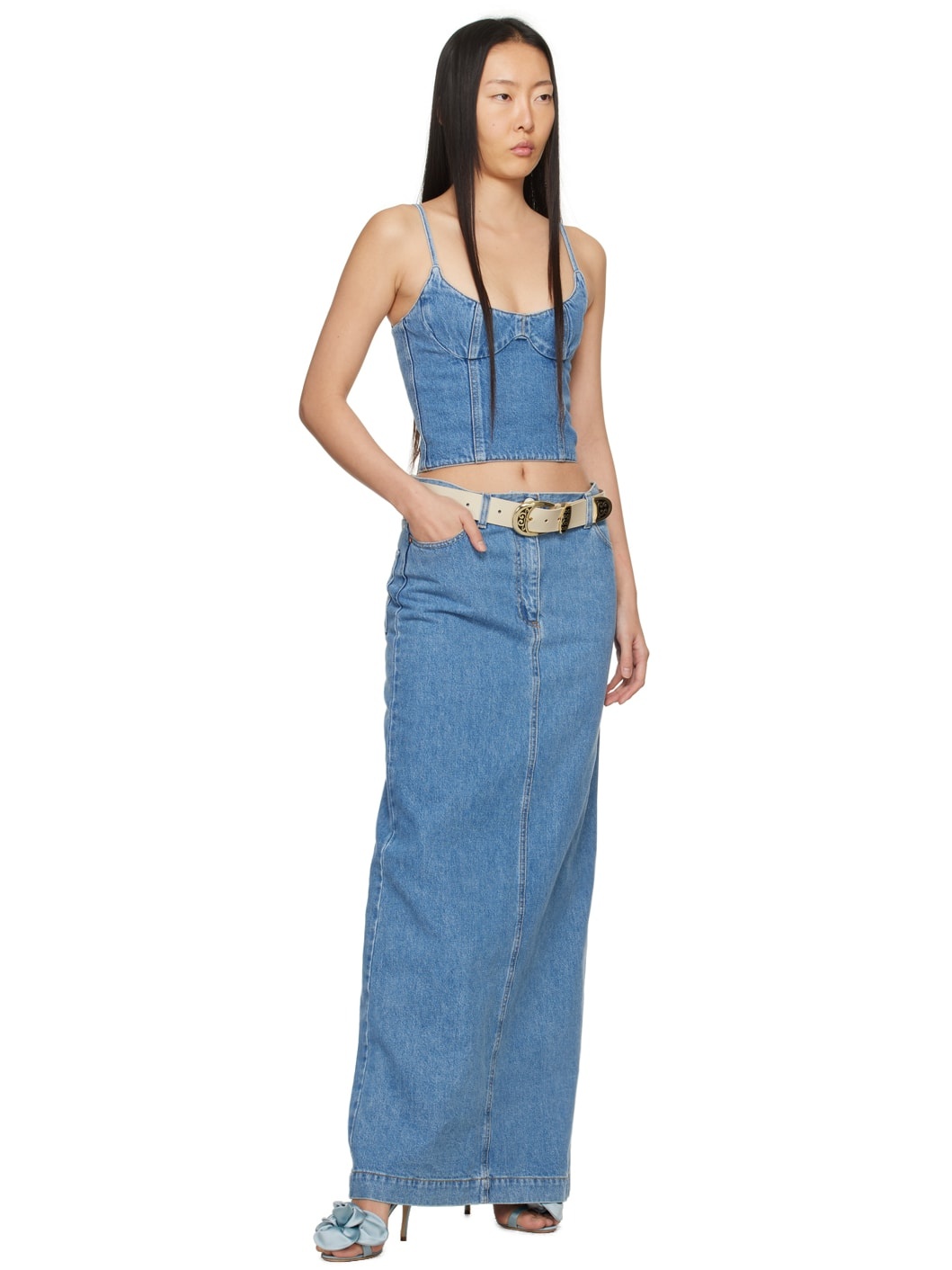 Blue Paneled Denim Tank Top - 4