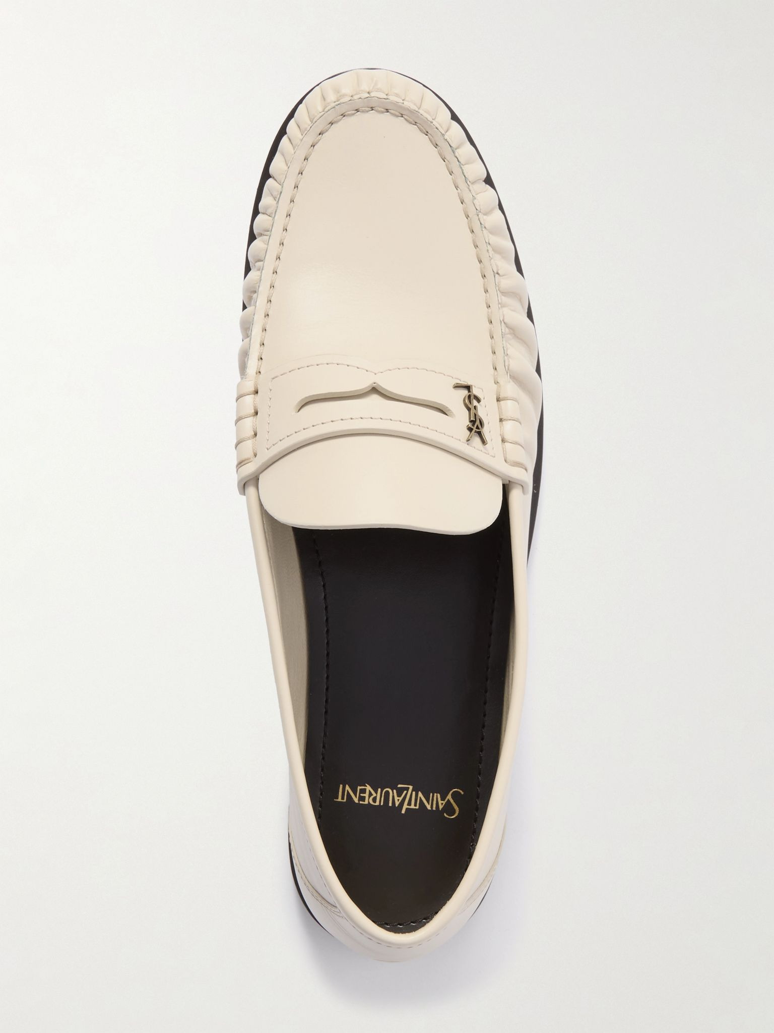 Laurent glossed-leather loafers Cream - 5