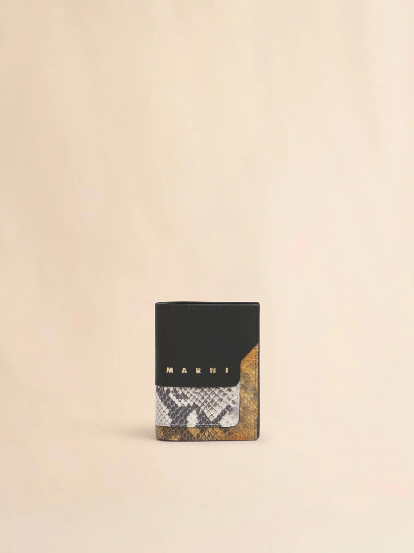 BLACK, GRAY AND BROWN LEATHER BIFOLD WALLET - 1