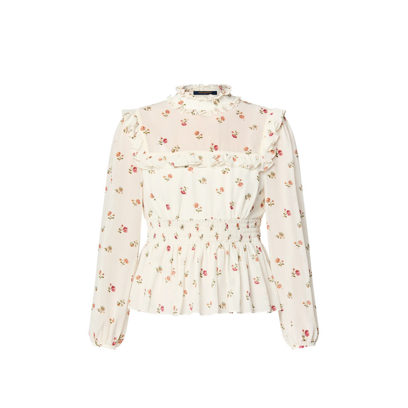 Floral Print Ruffle Trim Blouse 1