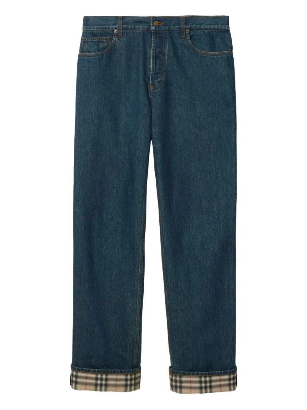 check turn-up straight jeans - 1