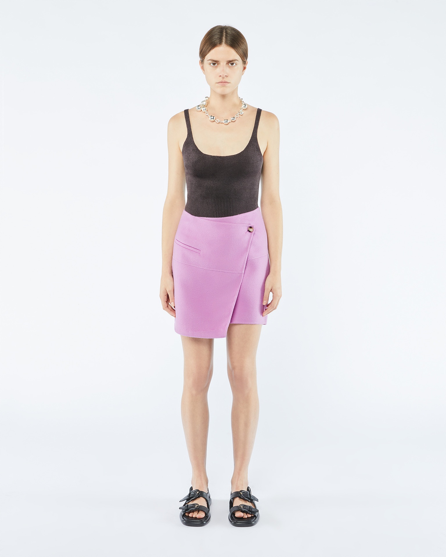 KYLA - Double wool wrap mini skirt - Pink - 2