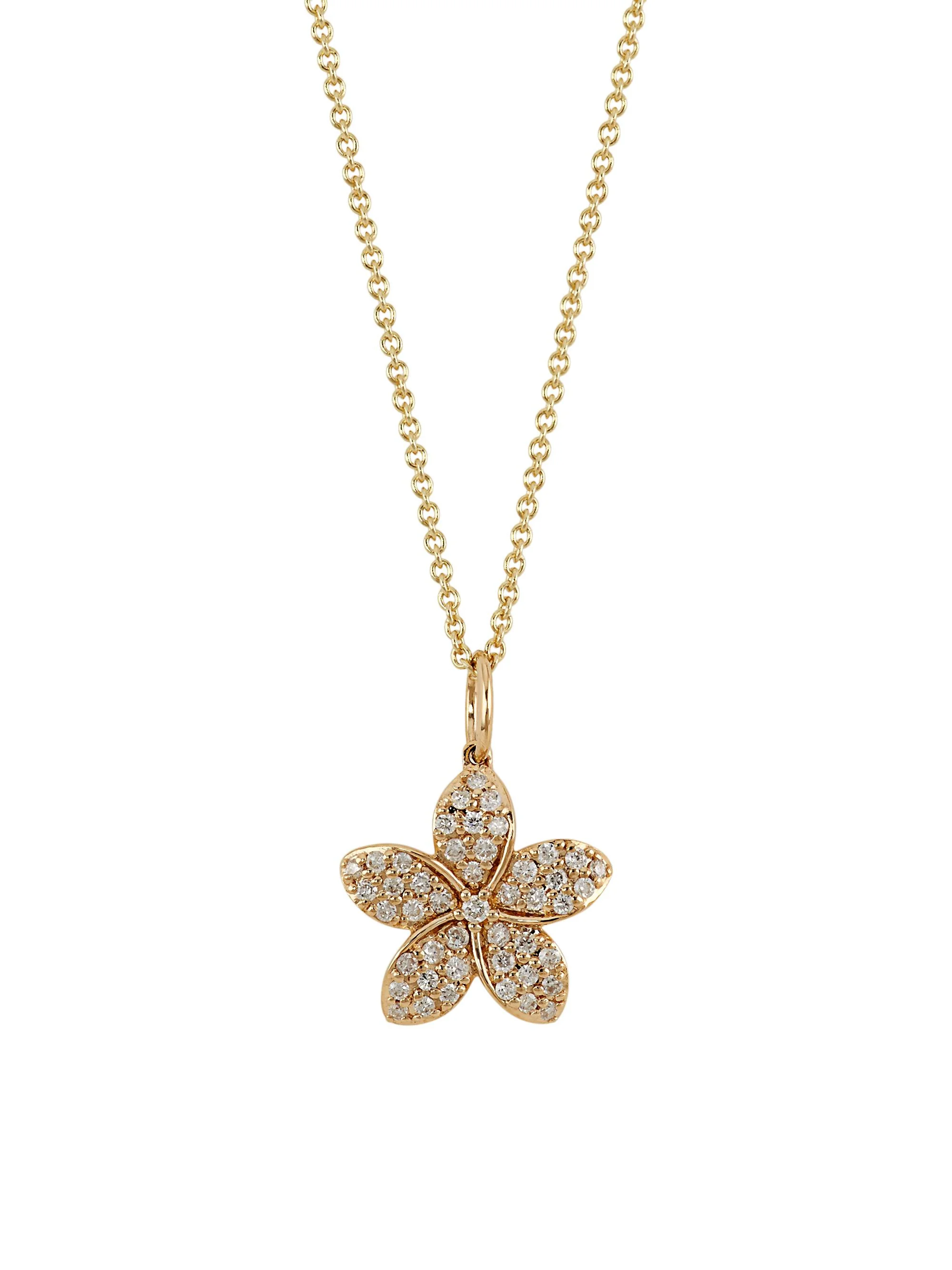 Women's 14K Yellow Gold & Diamond Plumeria Pendant Necklace - 1