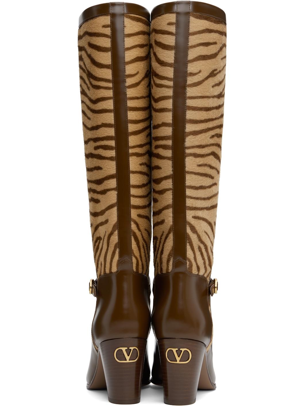 Brown & Beige Pattie Tall Boots - 2