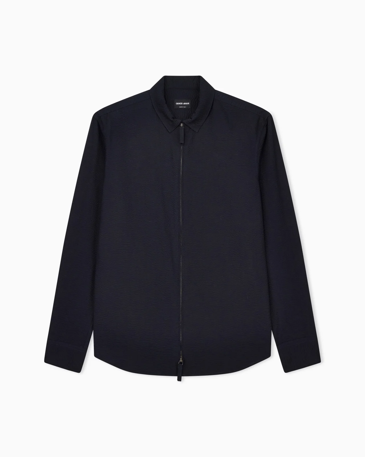 Slim-fit cotton seersucker shirt with zip - 1