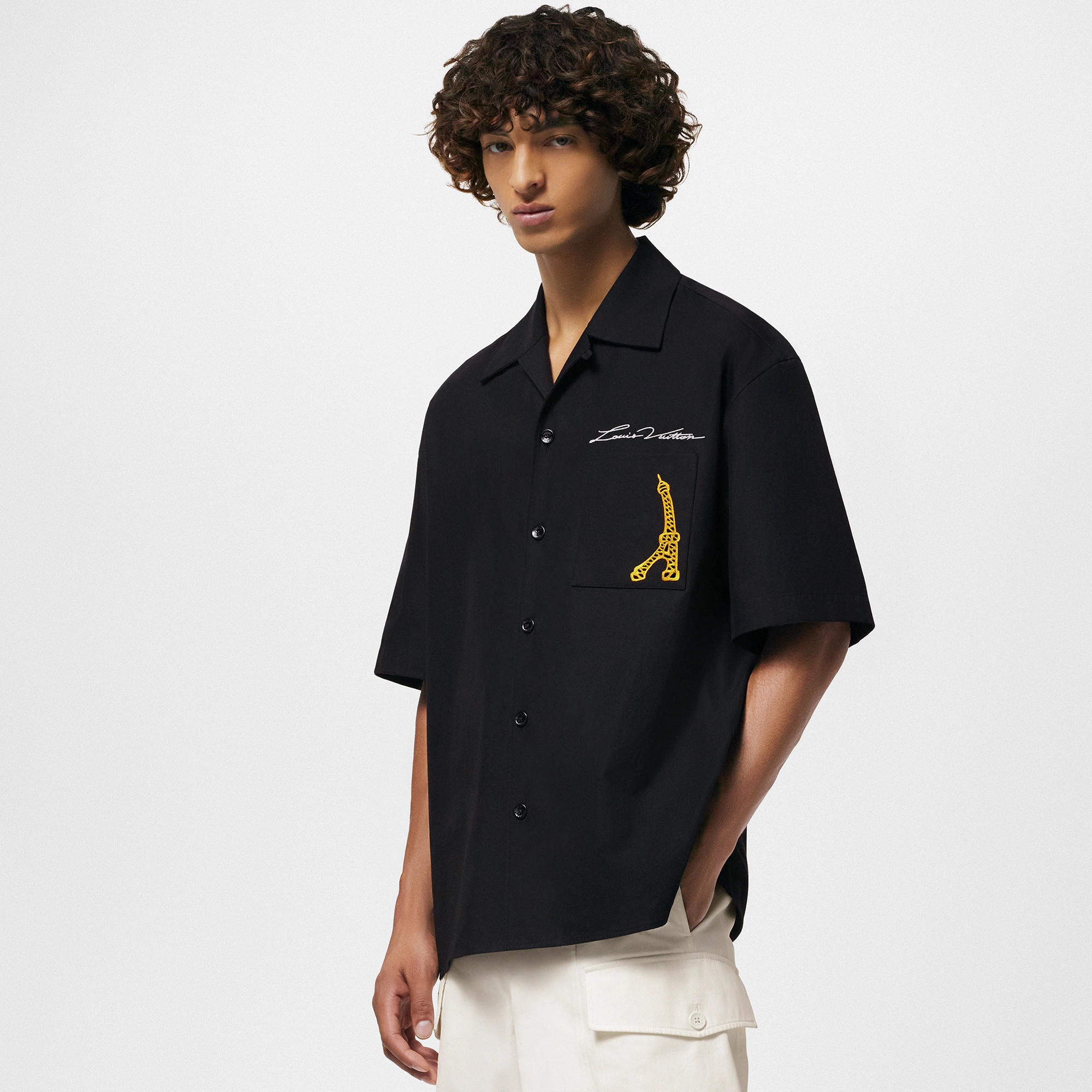 Open Collar Short-Sleeved Cotton Shirt - 2