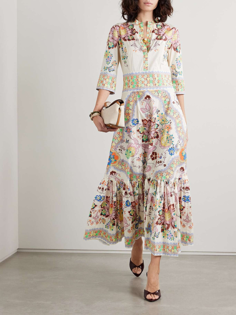 Etro Gathered floral-print cotton-blend poplin midi dress Off-white outlook