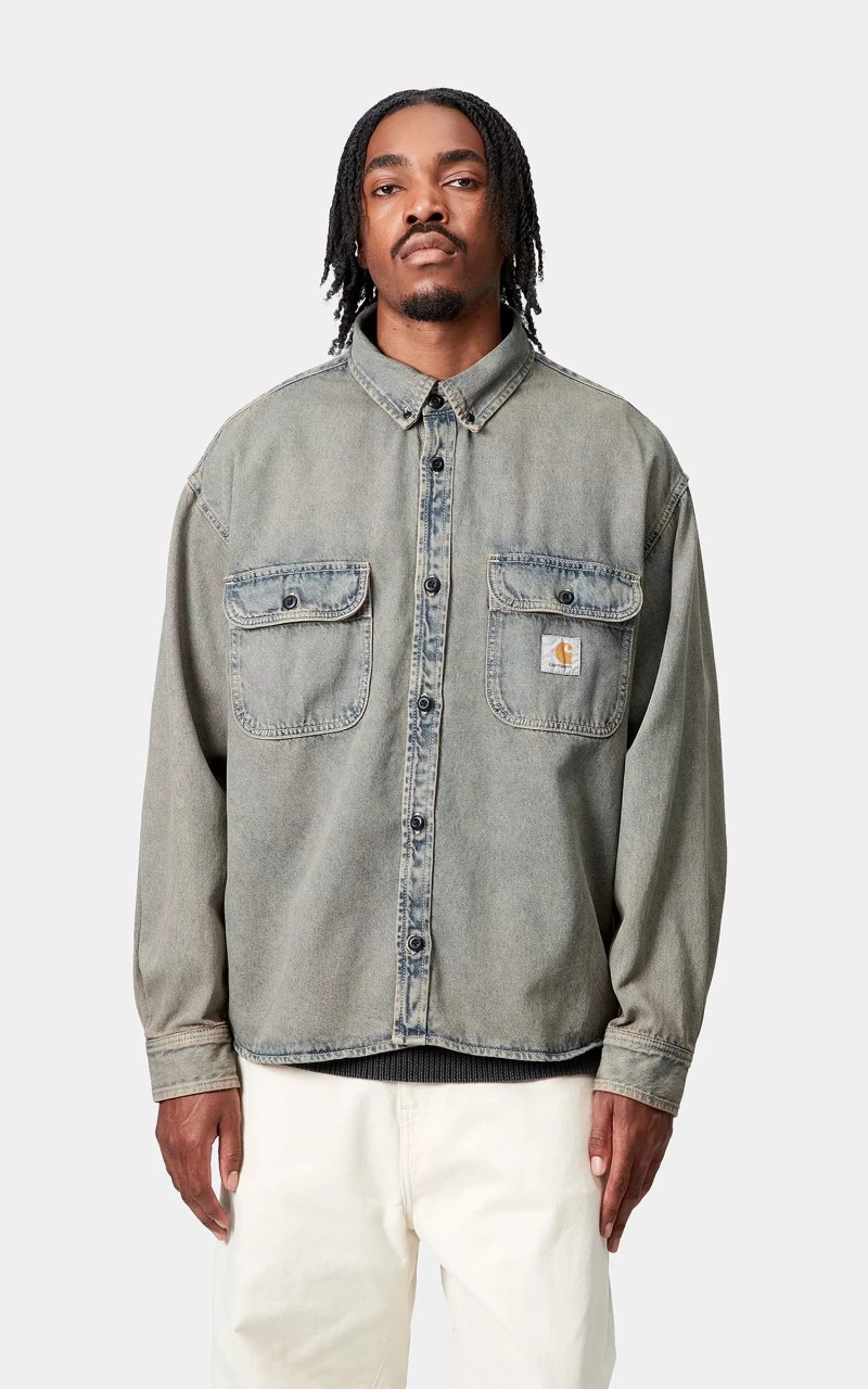 TIGAN SHIRT JAC GARMENT DYED BLUE/LEATHER - 4