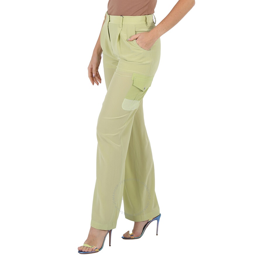 Burberry Ladies Mist Green Nell Mid-Rise Silk Crepe De Chine Cargo Trousers - 5