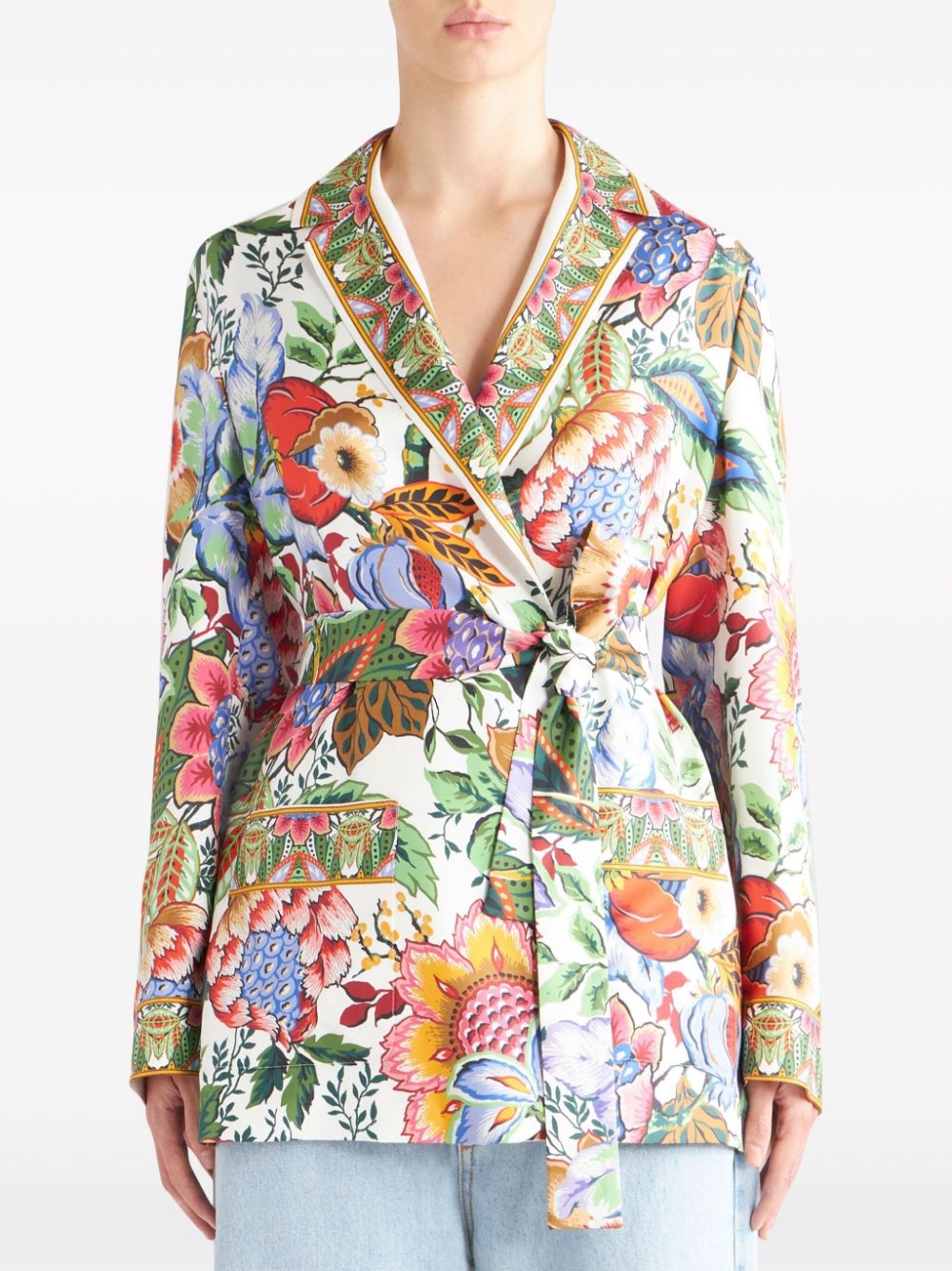 floral-print belted silk jacket - 3