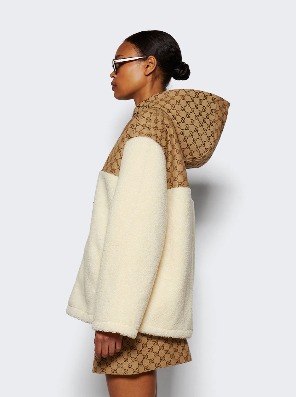 Gg Intarsia Wool Fleece Zip Jacket Off White And Camel - 4