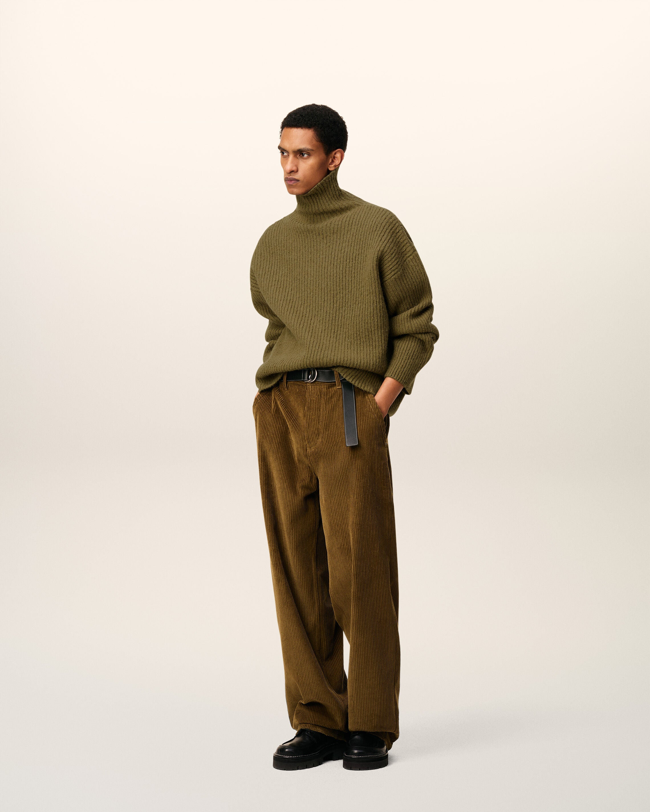 GREEN WOOL FUNNEL NECK SWEATER - 2