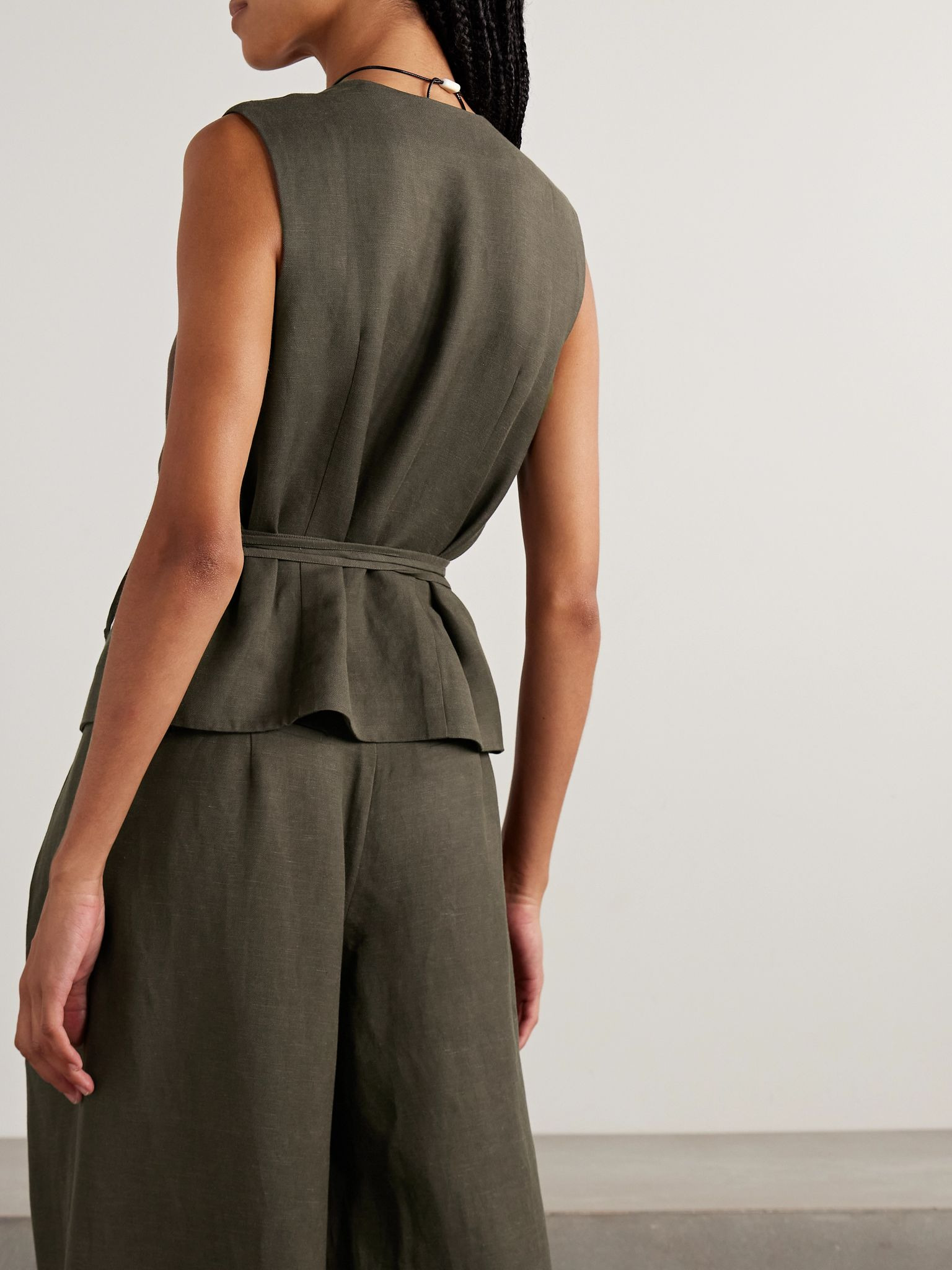 Eva belted woven vest Dark green - 3