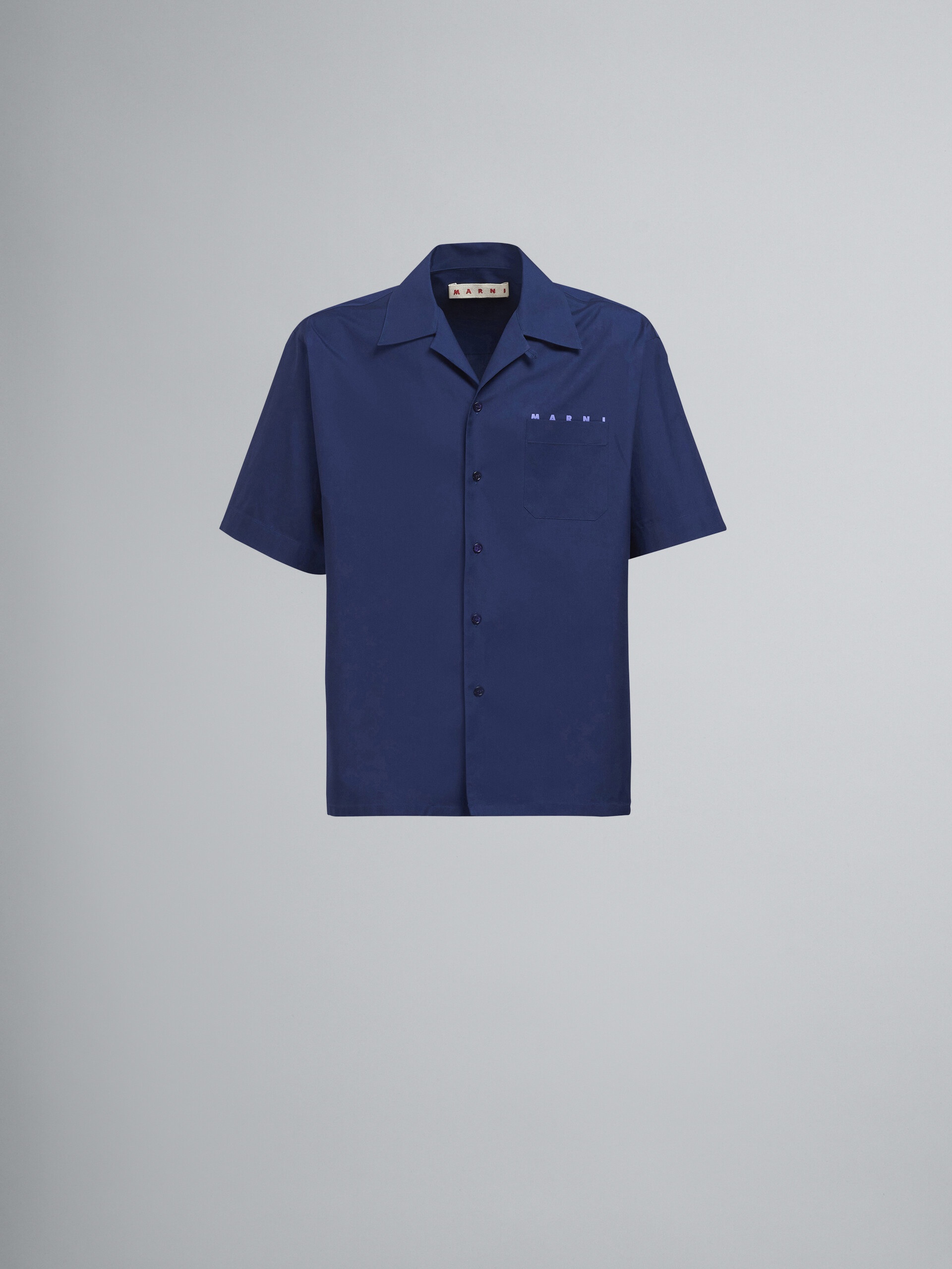 BLUE POPLIN LOGO BOWLING SHIRT - 1