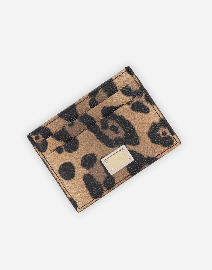 Leopard-print Crespo card holder with branded plate - 4