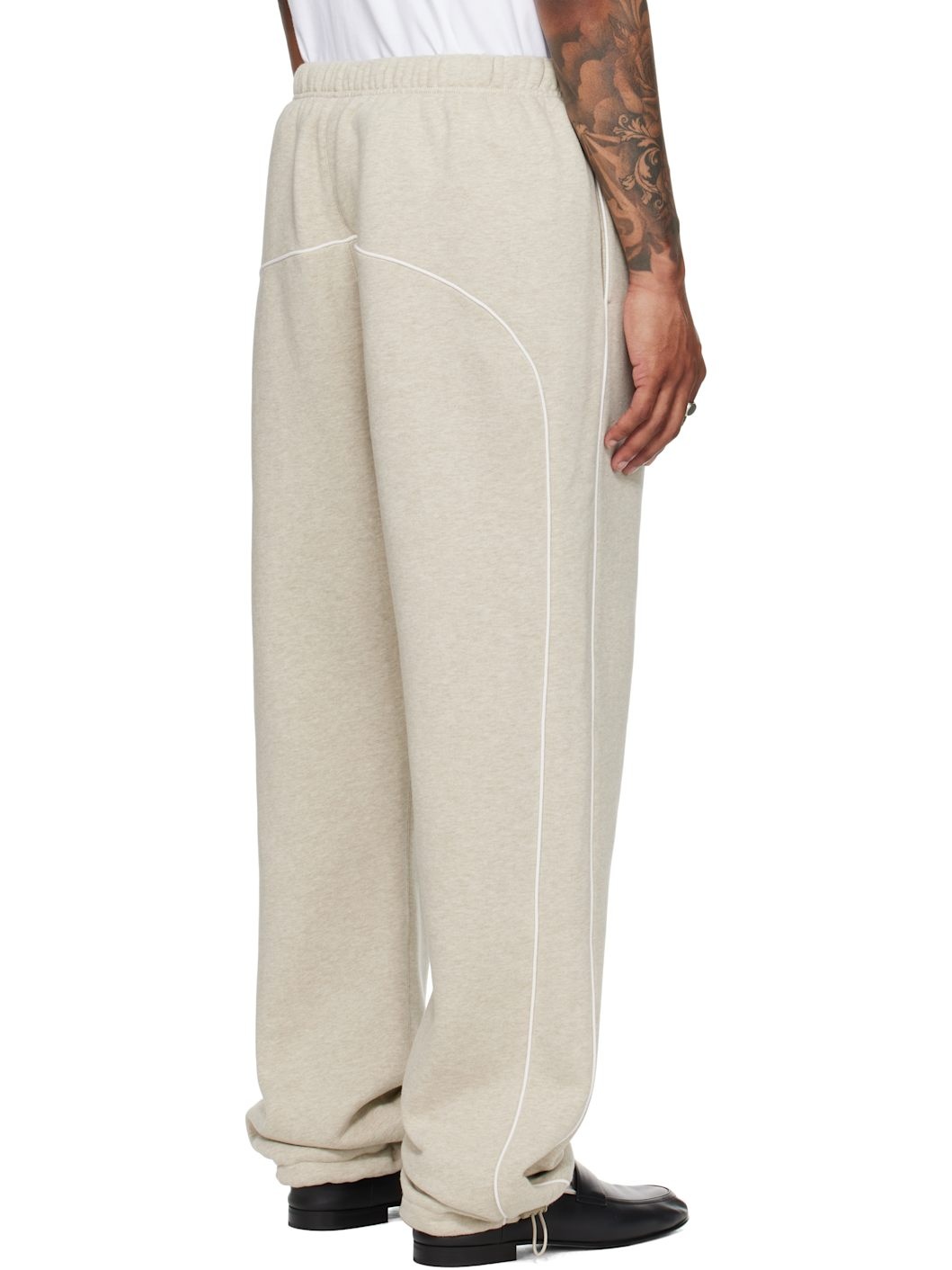 Beige Relaxed Fleece Piping Sweatpants - 3