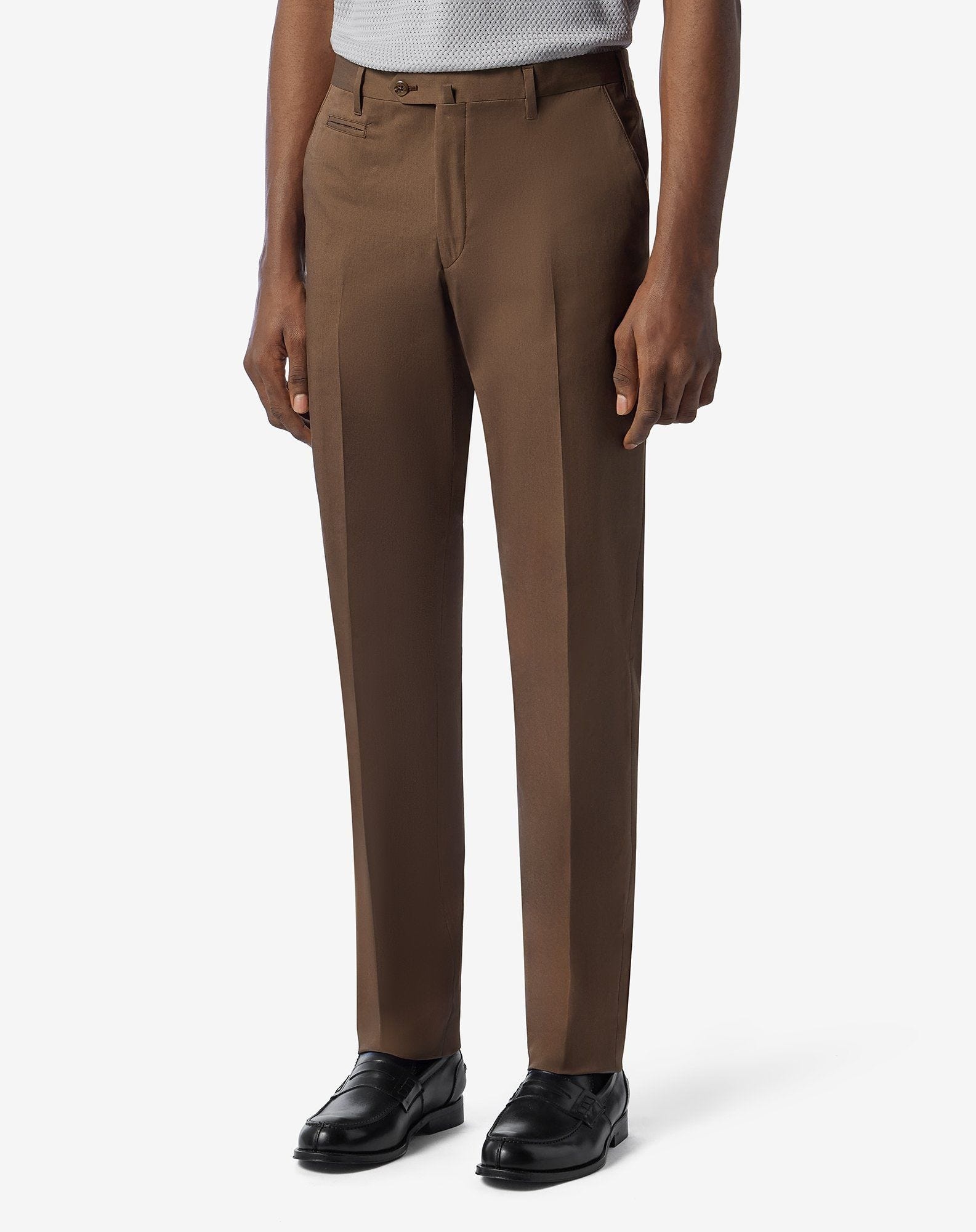 Brown stretch cotton gabardine trousers - 3
