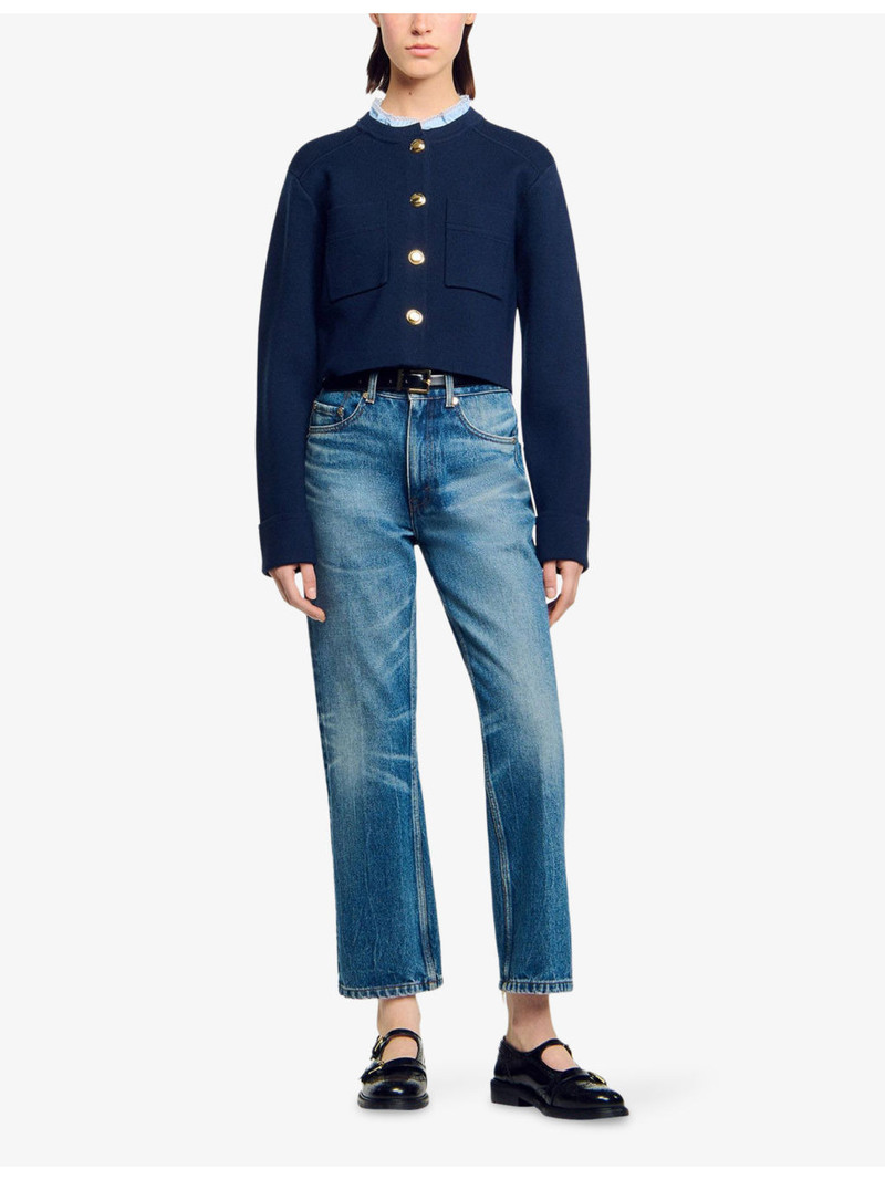 Sandro Denim-Collar Wool and Cashmere-Blend Cardigan outlook