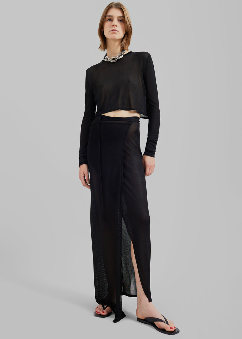 Kazel Cropped Thin Knit Top - Black 3