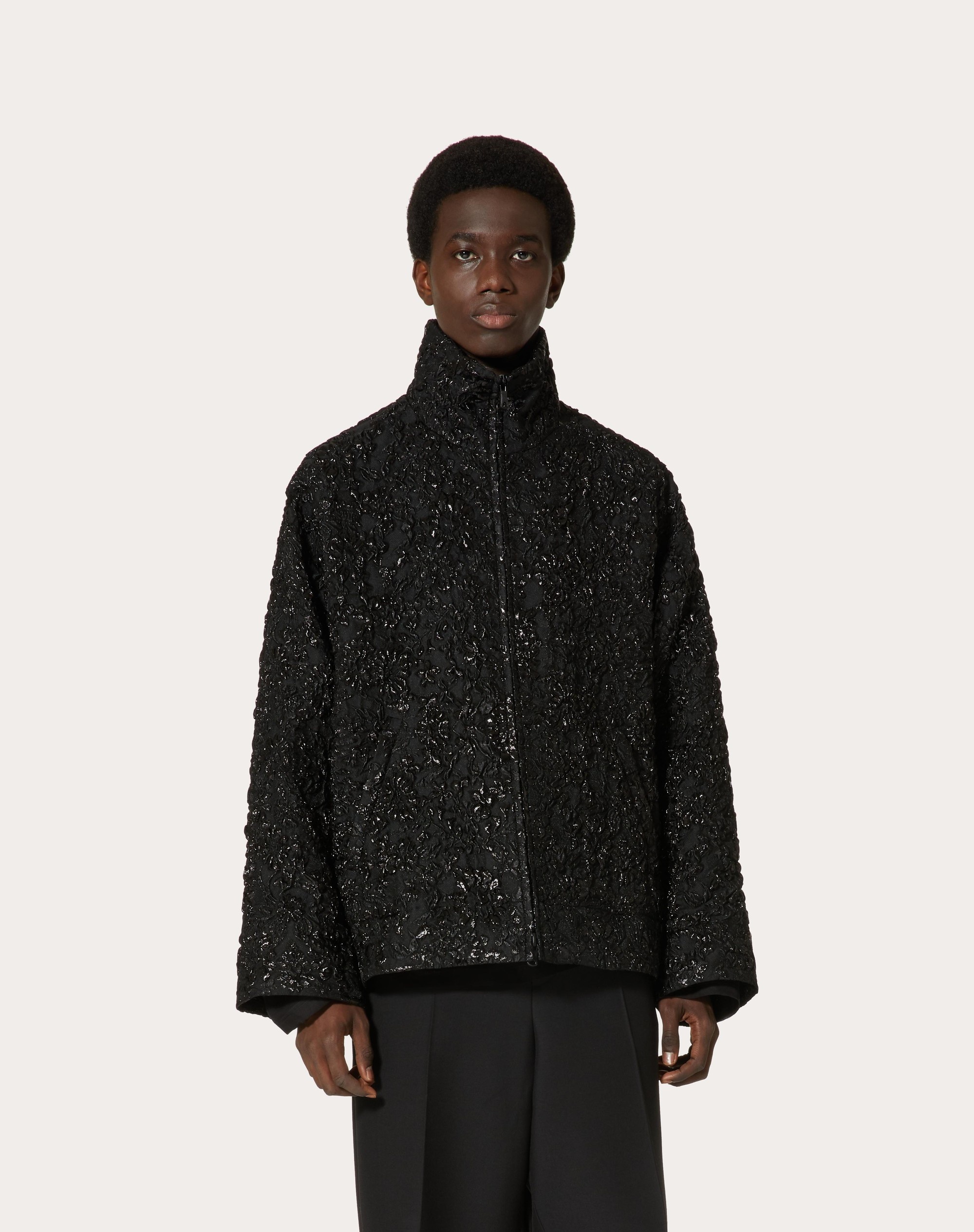 NYLON BROCADE JACKET WITH ALL-OVER FLORAL LUREX JACQUARD - 3