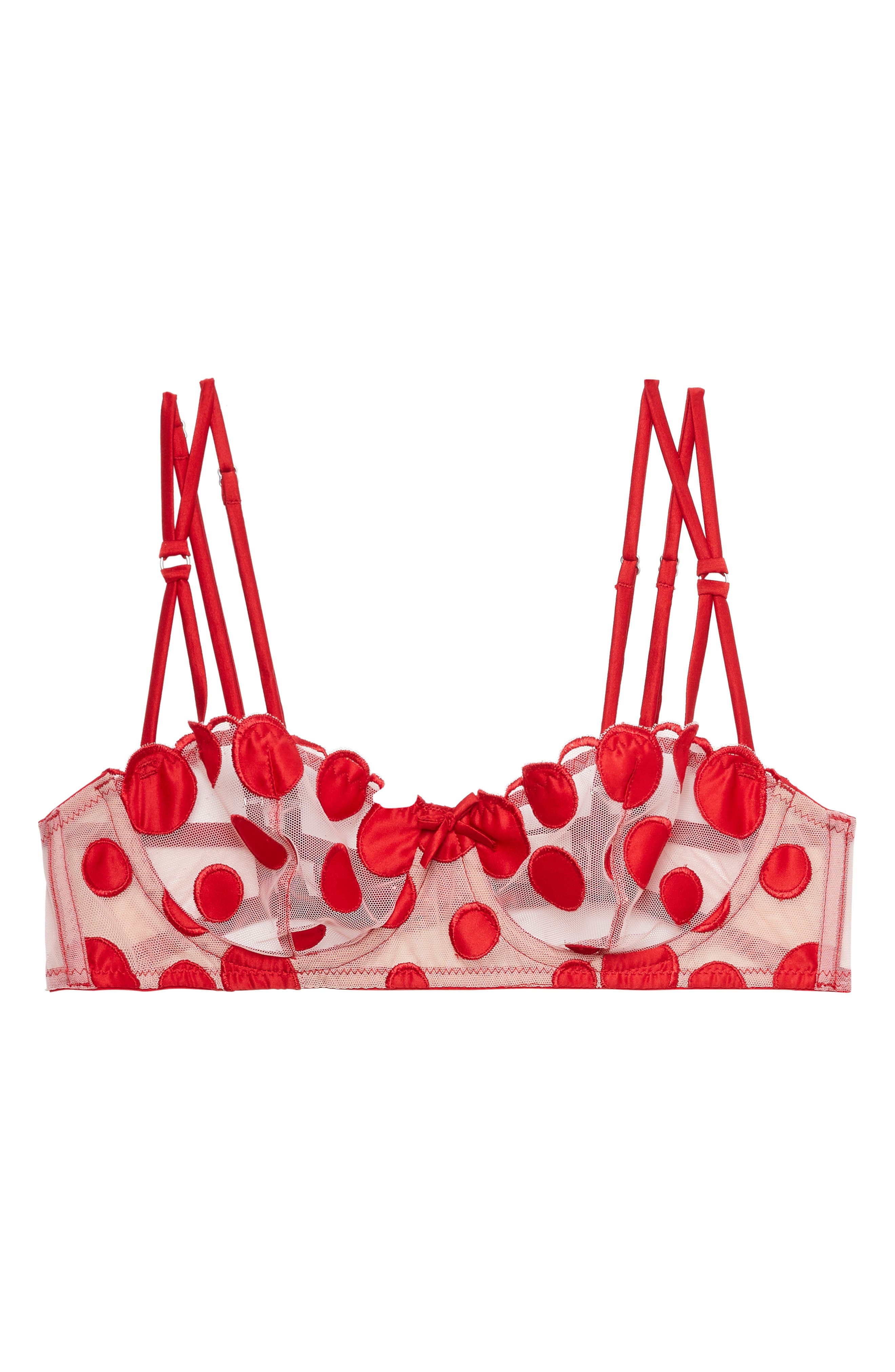 Fleur Du Mal Polka Dot Embroidered Underwire Balconette Bra in Rouge at Nordstrom - 3