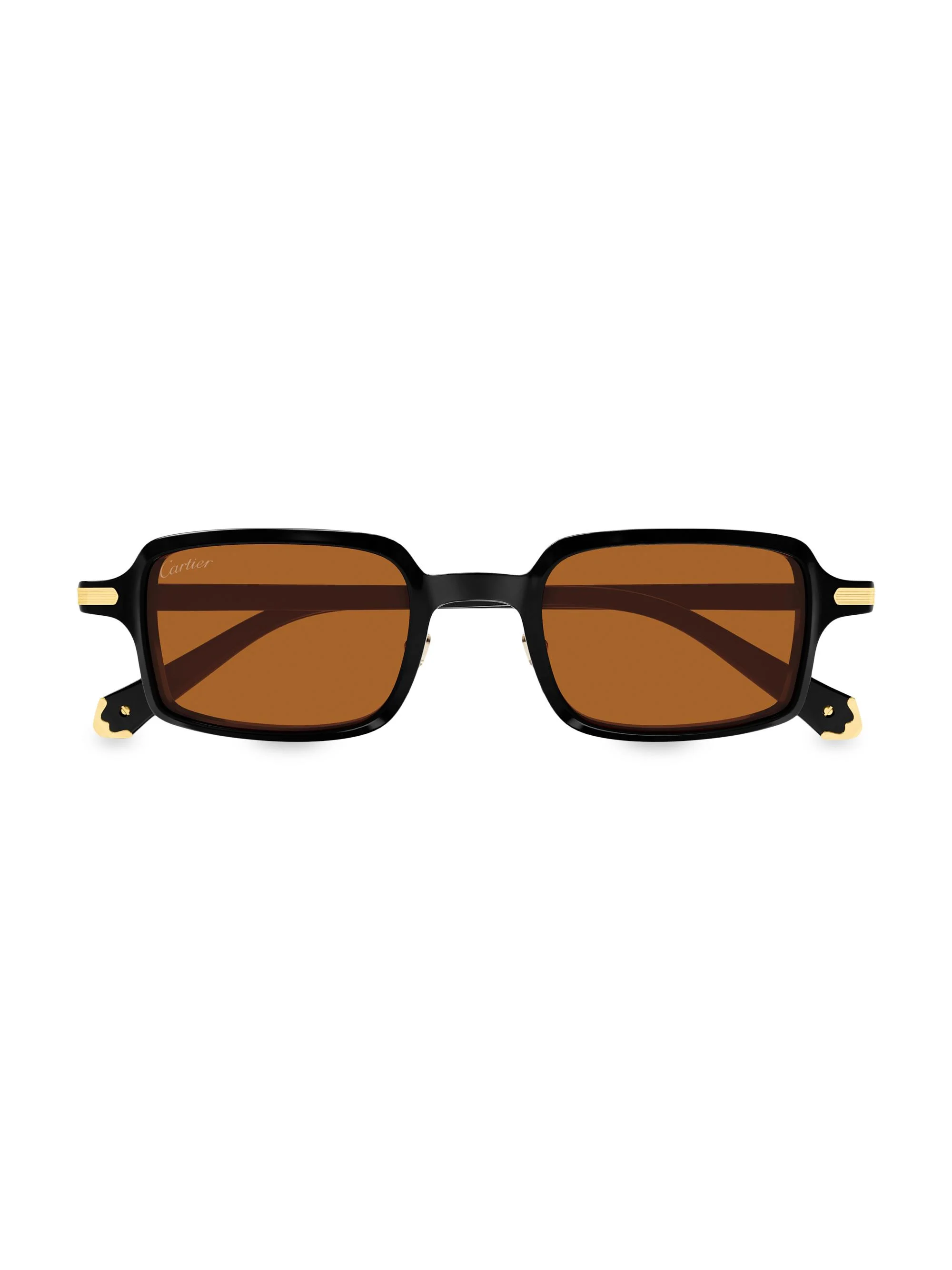 Women's Godron De 49MM Rectangular Sunglasses - Black Brown - 1