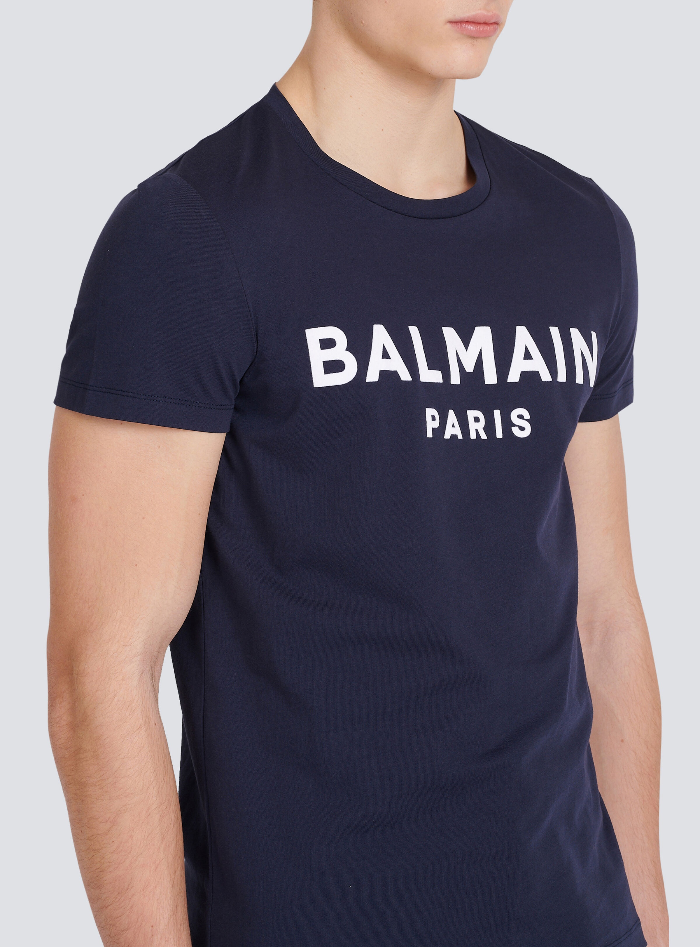 Cotton T-shirt with flocked Balmain medallion - 7