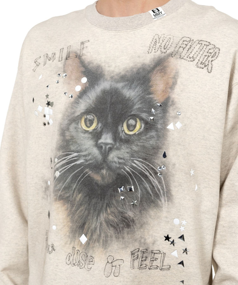 Cat Printed Embellished Distressed Sweatshirt 7