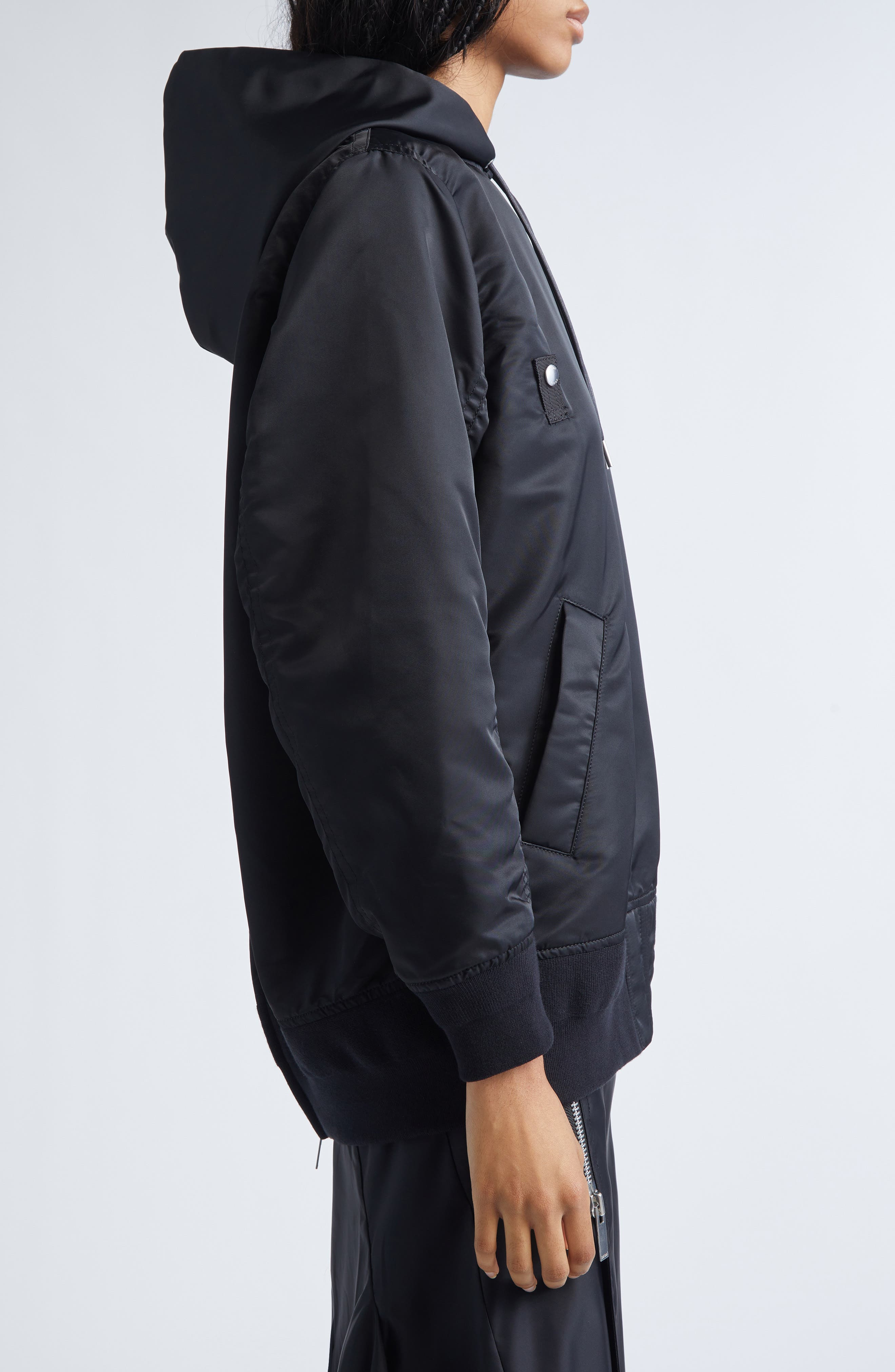 Sacai Nylon Twill Hoodie in Black at Nordstrom - 4