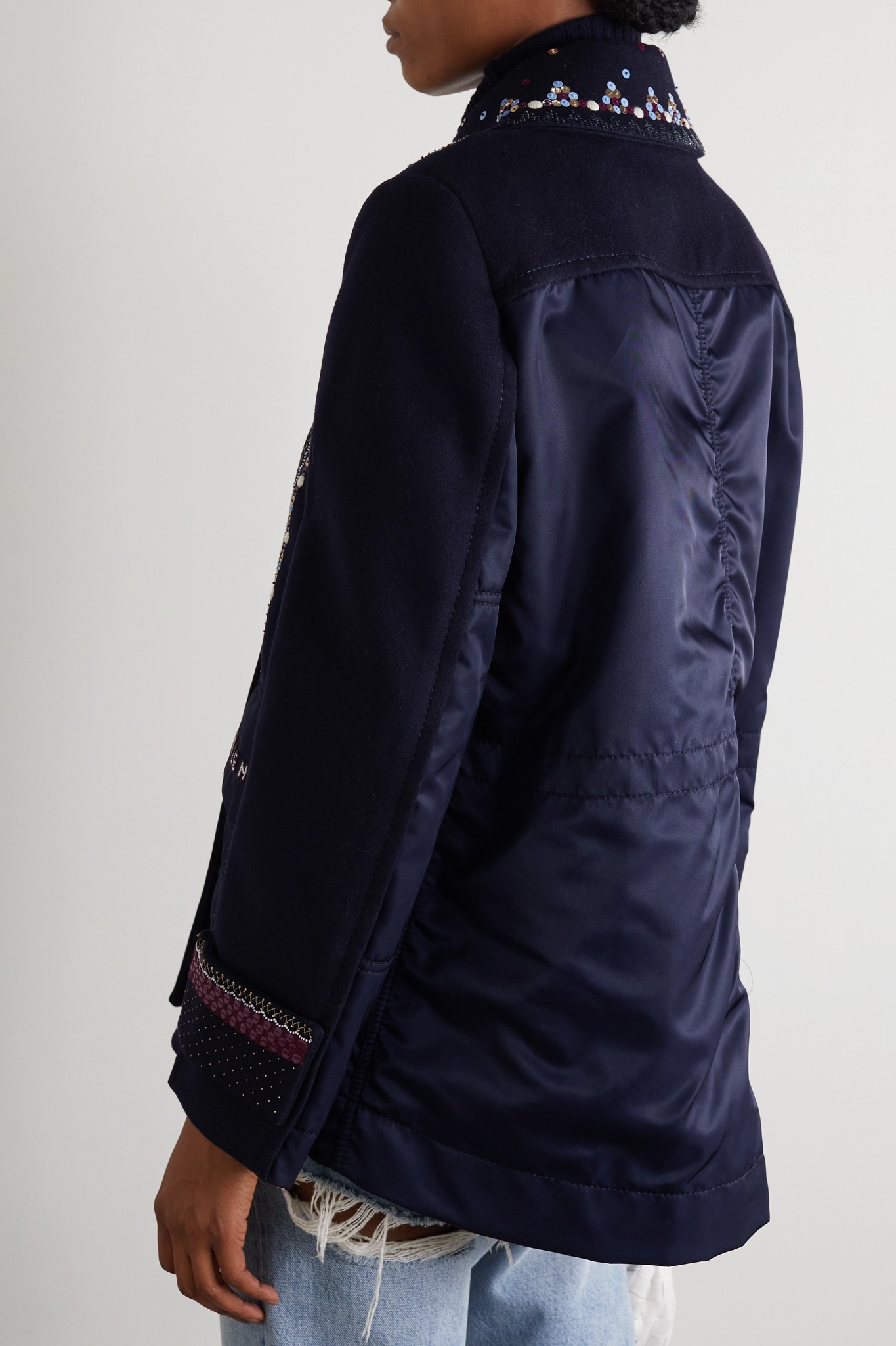 Embellished double-breasted wool and cashmere-blend and shell jacket - 8