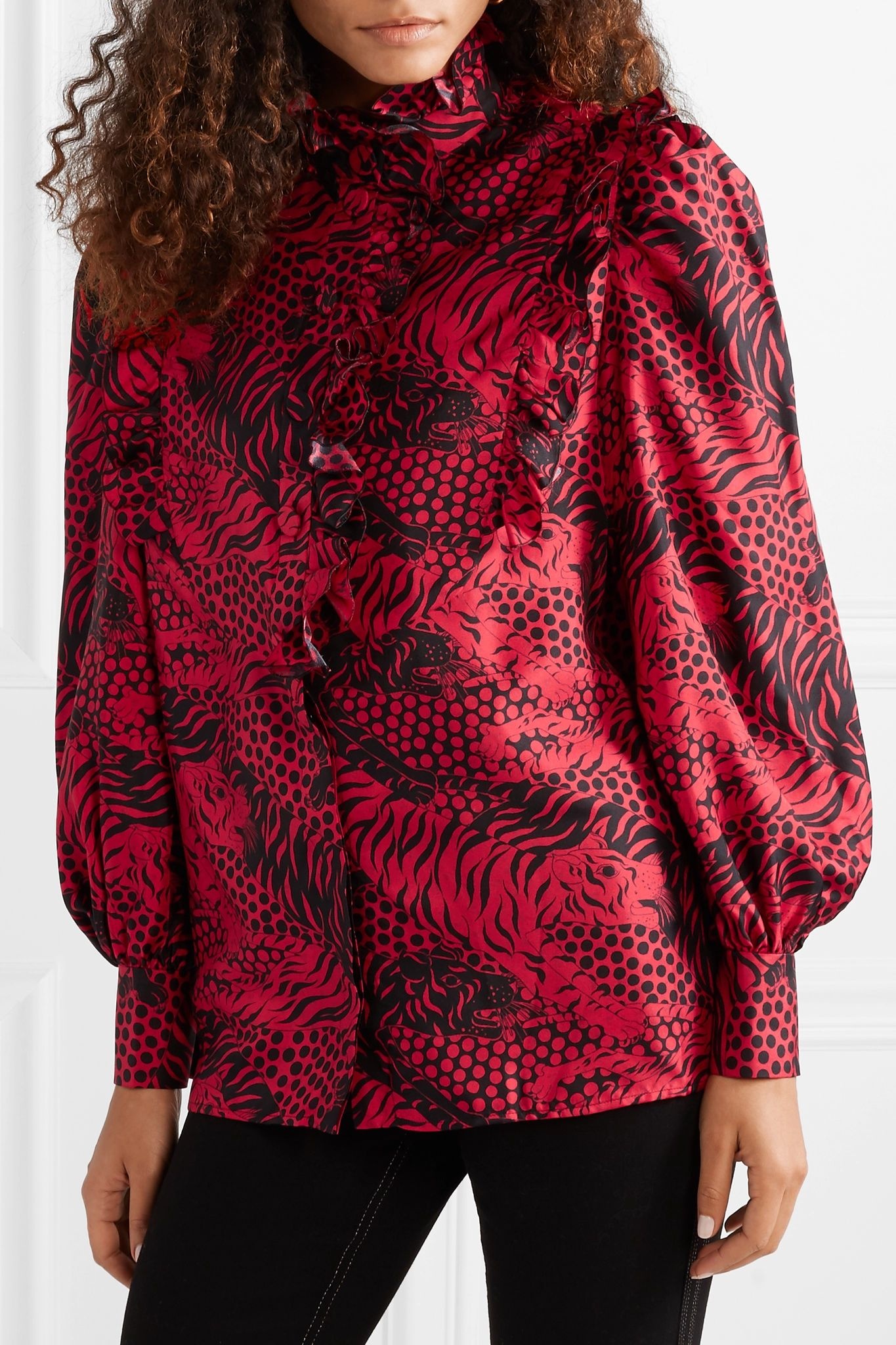 Ruffled printed silk-twill shirt - 3