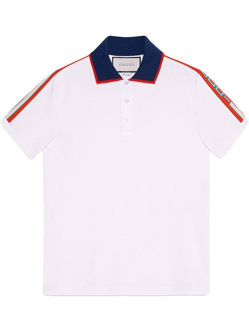 Cotton polo with Gucci stripe - 1