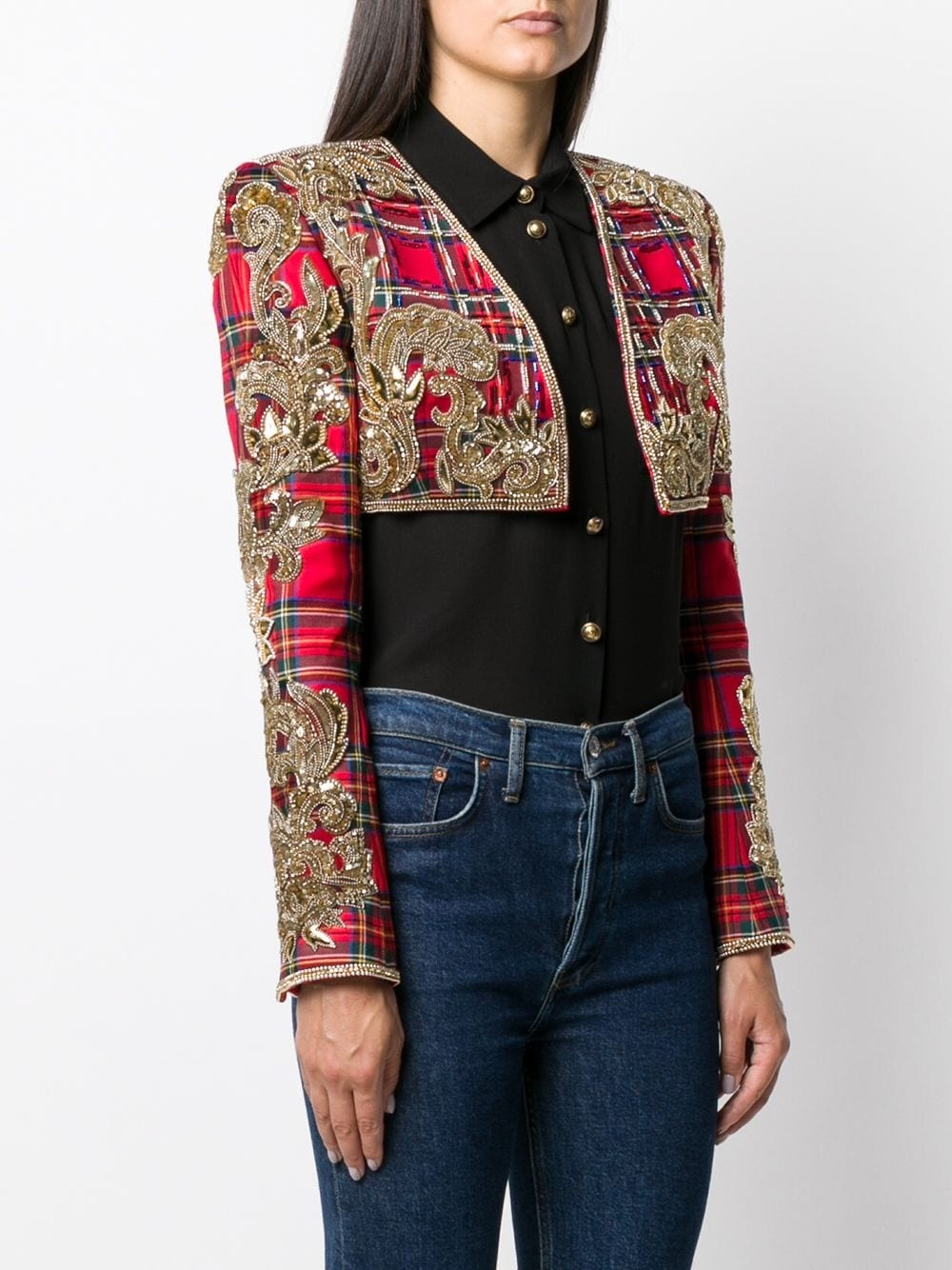 tartan embroidered bolero jacket - 3