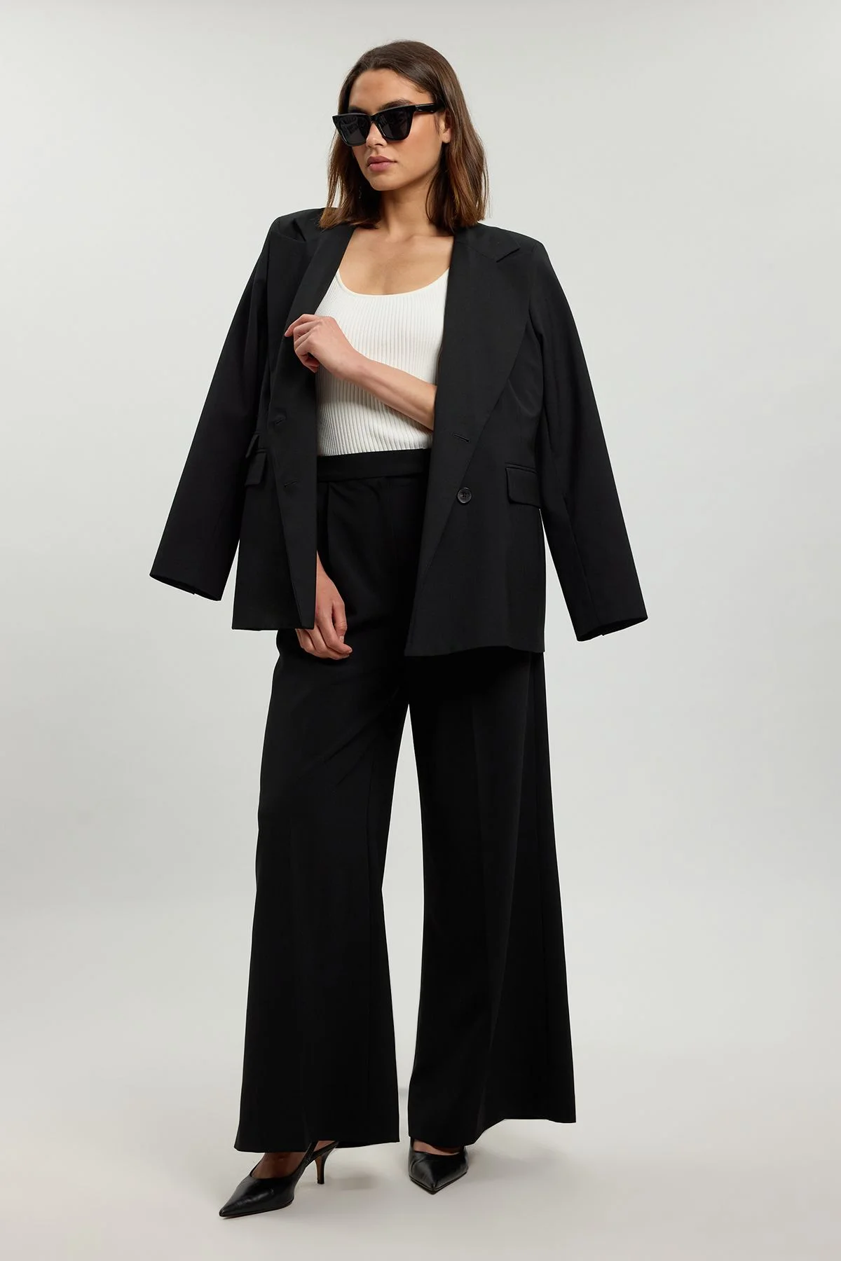 Compact Viscose Tailored Wide Leg Trouser - 1